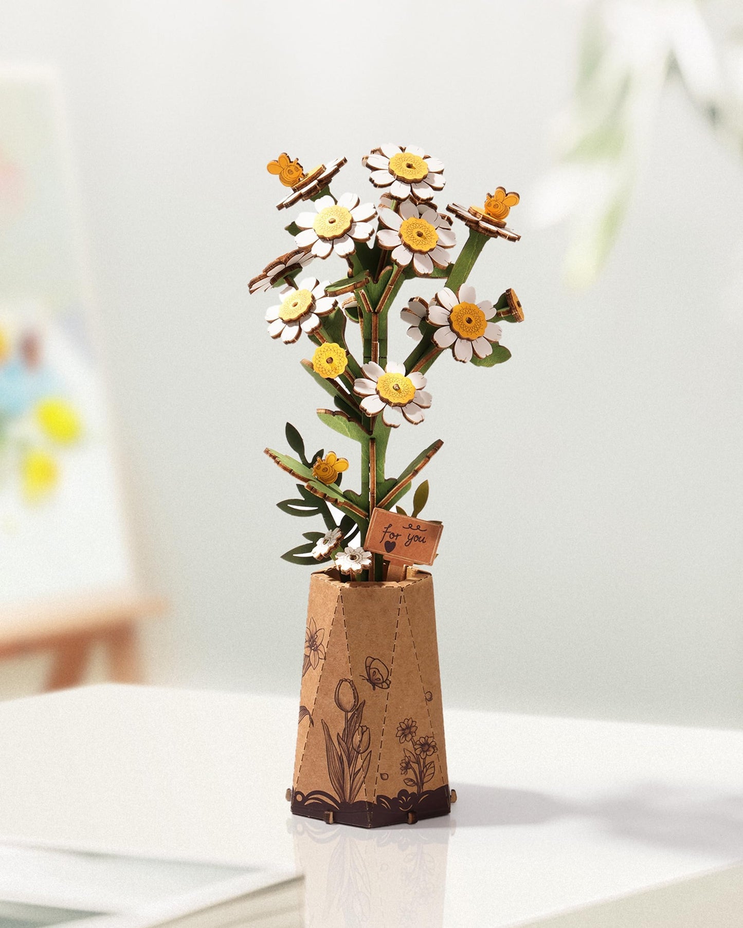 Wowood 3D Flower Wooden Puzzles for Adults-Chamomile, Mothers Day DIY Wooden Flowers Model Kit Building Set Crafts Gifts, Artificial Botanical Collection Creative Gift Ideas/Housewarming (101PCS)