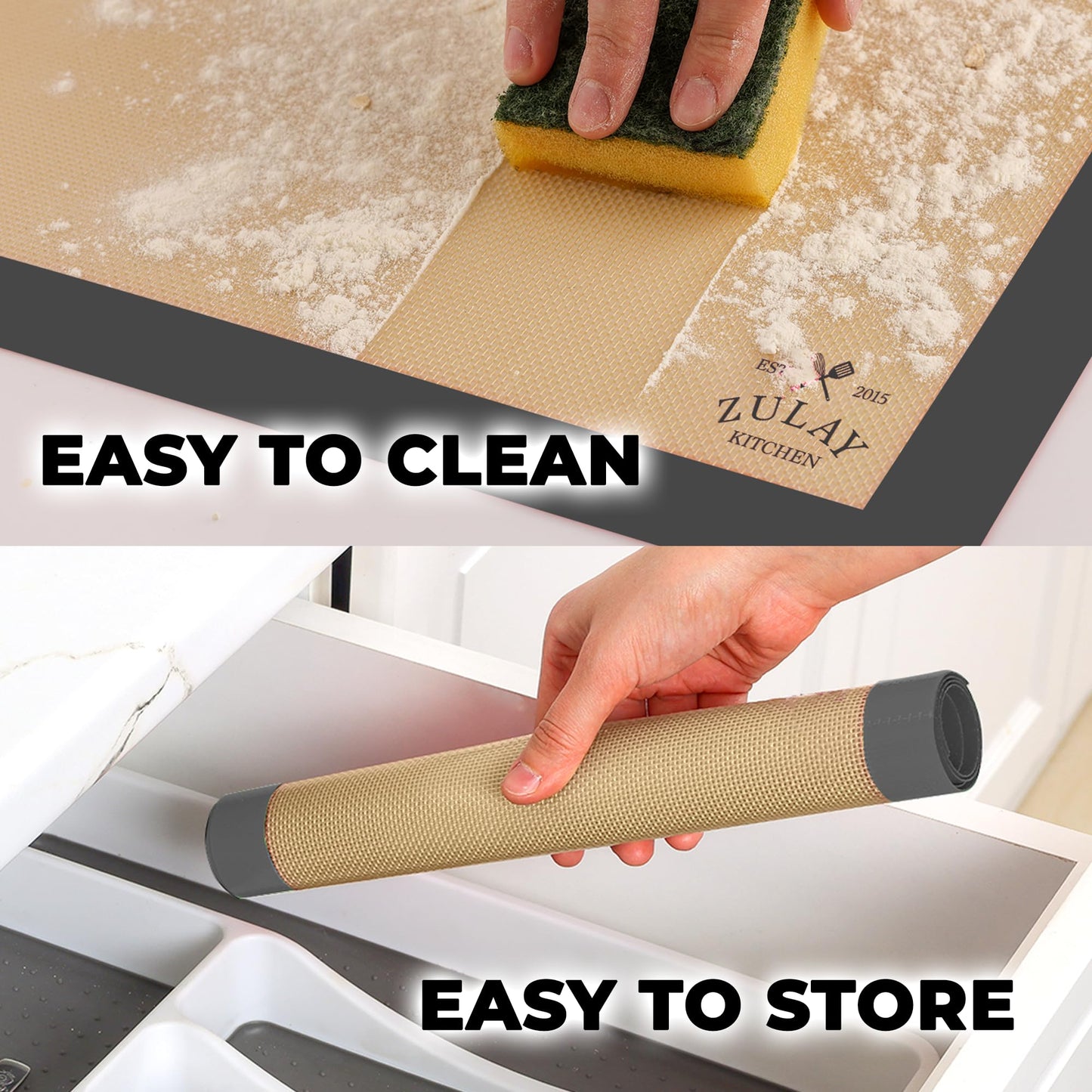 Zulay Kitchen Silicone Baking Mat Set – 2-Pack 16.5″ × 11.6″ Reusable Non-Stick Silicone Baking Sheets, Food-Safe, Heat-Resistant up to 250°F – Perfect for Cookies, Pastries & Oven Use (Dark Gray)