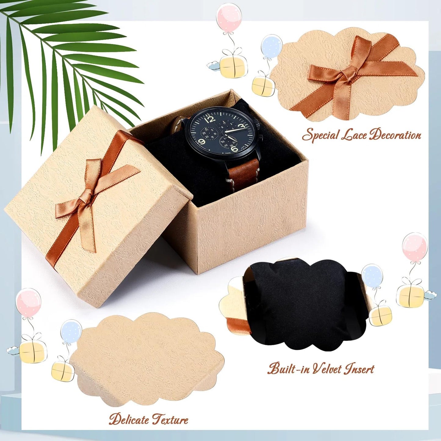 Jexine 12 Pieces Father's Day Gift Boxes for Dad Men 3. 5 Inch Necklace Earring Ring Box Bow Cardboard Jewelry Watch Holder with Velvet Insert Lids for Keychain