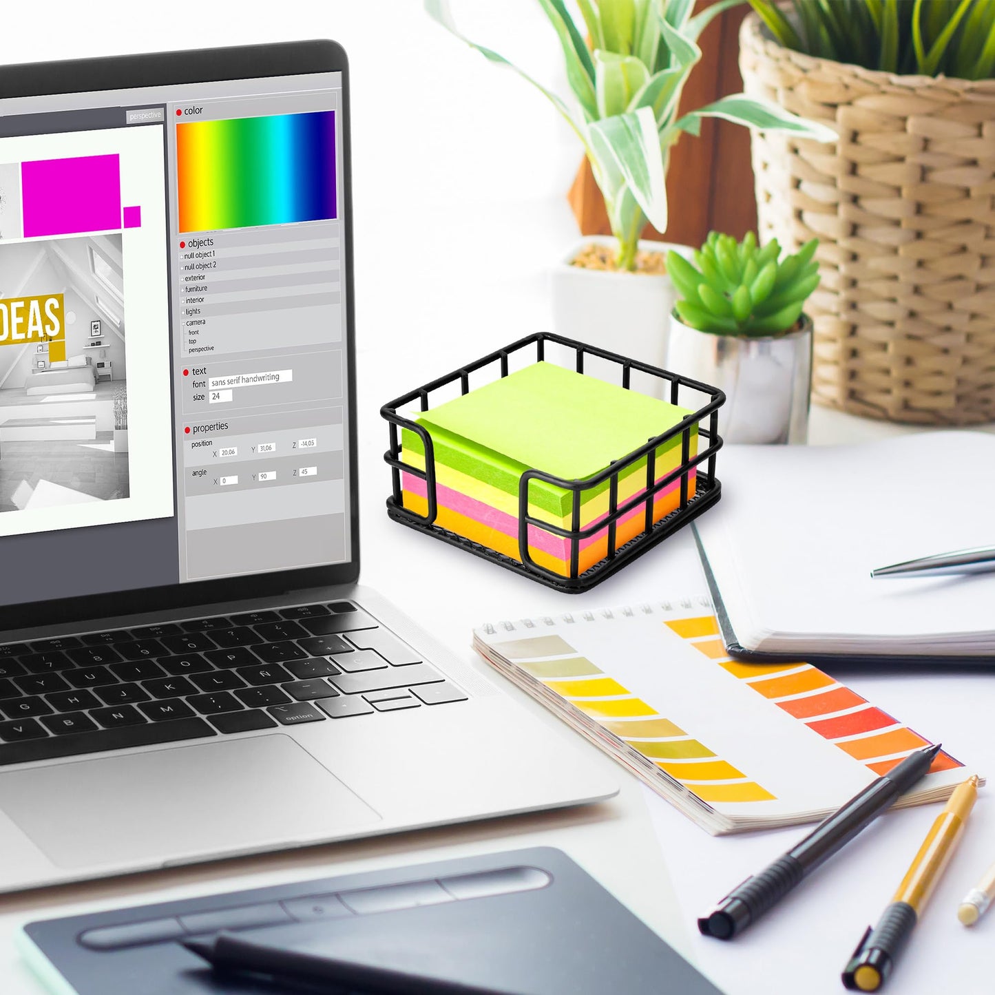 2 Pack Metal Sticky Note Holder, Modern Minimalist Black Wire Memo Note Cube Holder Dispenser Desk Organizer with Mesh Bottom for Home School Office