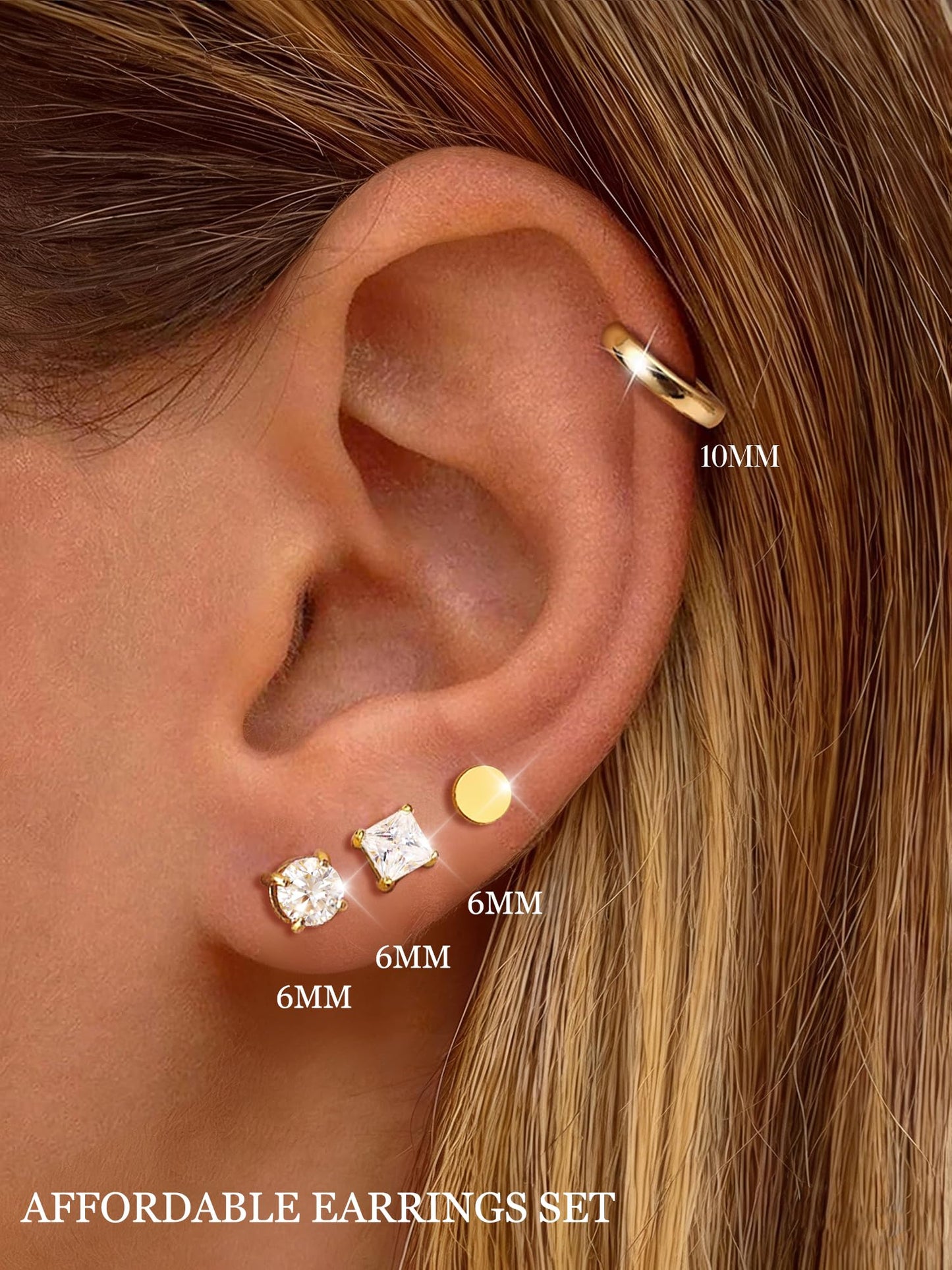 SIISPRI Magnetic Earrings for Men and Women,4 Pairs Clip on Earring Hypoallergenic Shiny Cubic Zirconia Stud Earrings Unisex Non Pierced Silver Ear Cuff Gold Fake Huggie Earrings Set (Gold)