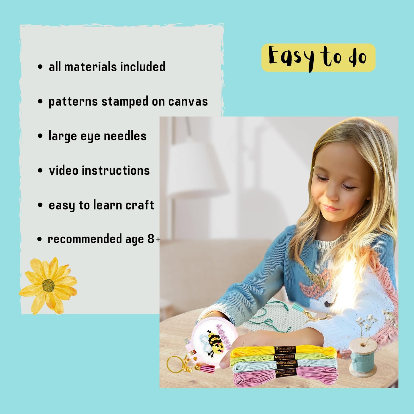 IDDI Cute Creatures Embroidery Kit for Kids. Stamped Cross Stitch Kits for Beginners. Kid Needlepoint. Crafts for Girls 8-12. Easy Crafts. DIY Keychains for Kids. Needlework Kits. Backpack Charms.