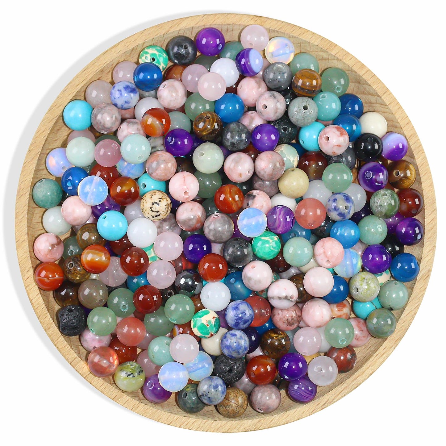 8mm Bulk Natural Crystals Assorted Stone Beads for Jewelry Making, Gemstone Beads for Women Adults Crafts, Crystal Bead for Bracelets 0.6lb 320pcs