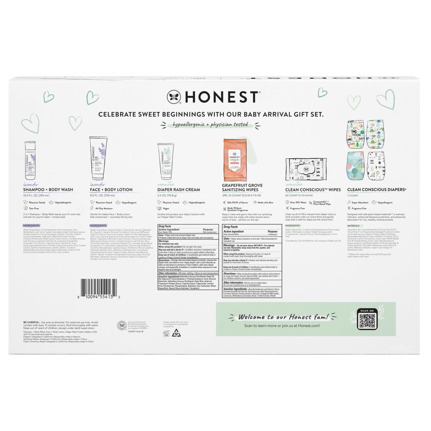 The Honest Company Baby Arrival Gift Set Newborn Essentials Welcome Box, Diapers Wipes Personal Care Diaper Rash Cream