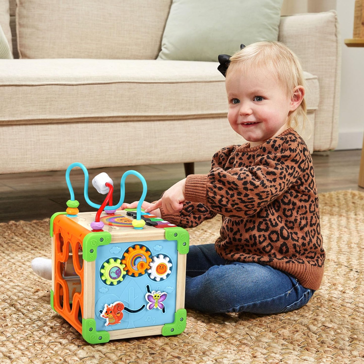 LeapFrog Touch and Learn Electronic Musical Light-Up Wooden Activity Cube Toy, Animal Themed, Ages 1 and Up