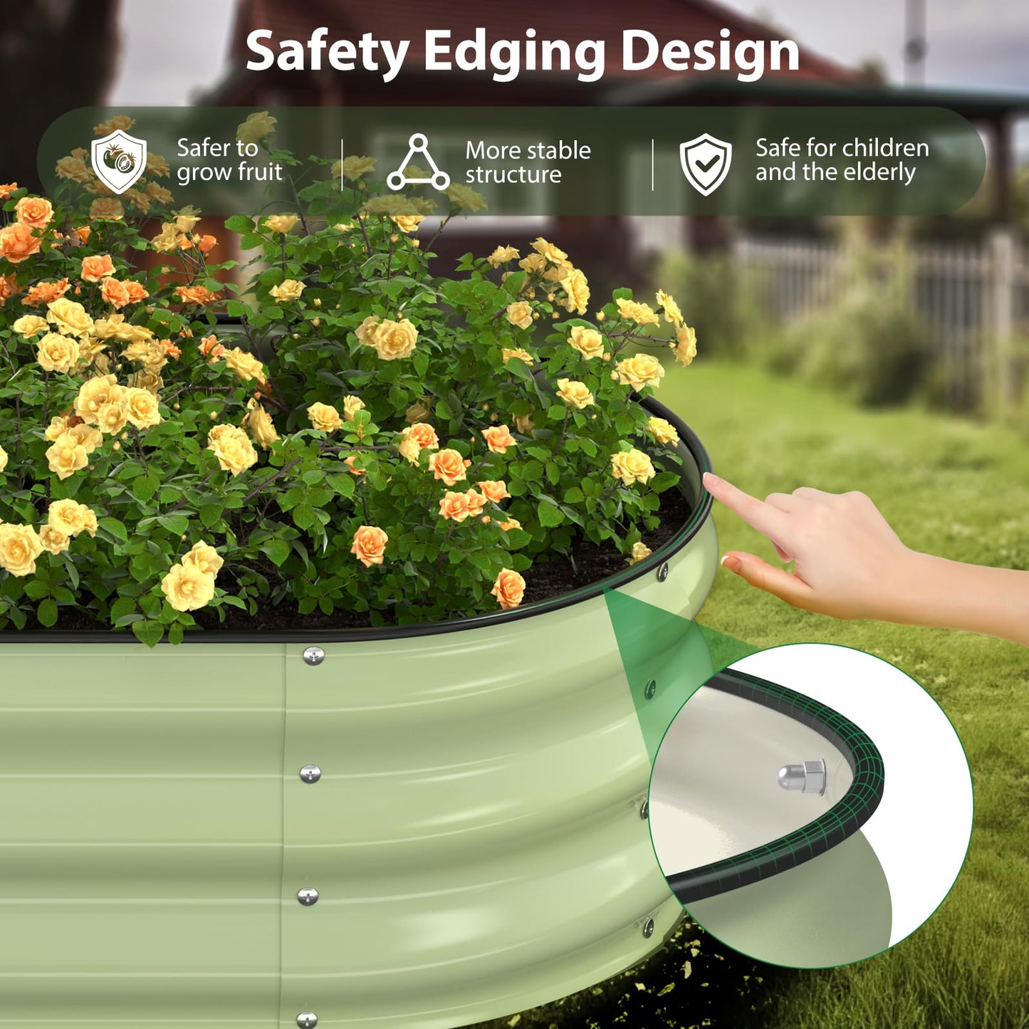 Winpull Raised Garden Bed Kit, 5x2x1 ft Galvanized Planter Box Outdoor with Safety Edging, Large Metal Raised Beds for Gardening Vegetables Flower Fruits (Avocado Green)