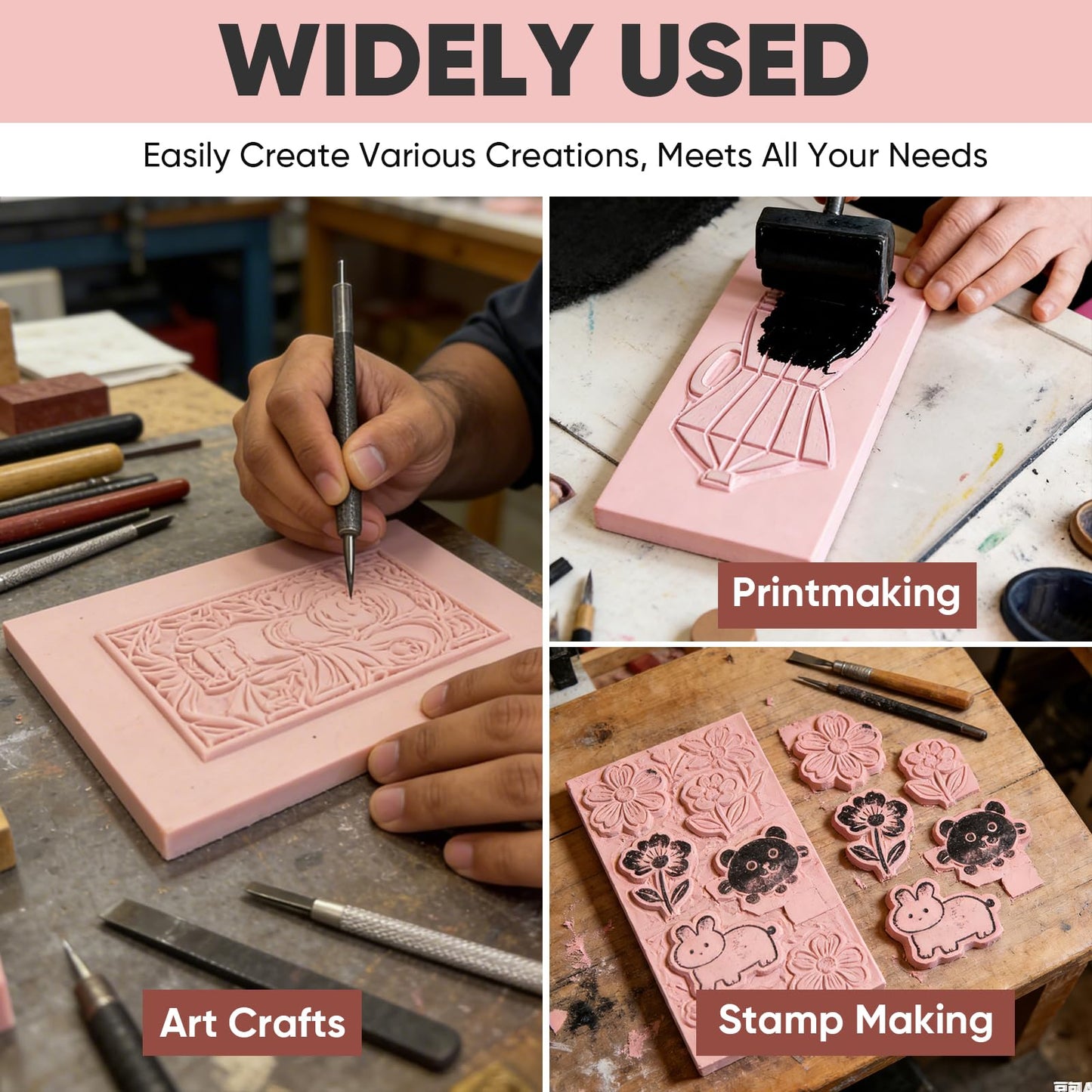 TEAWOO 12Pcs Linoleum Blocks for Printmaking – 4"x6" Premium Rubber Stamps, Printmaking Supplies for Printing, Stamp Making, and a Wide Range of DIY Craft Projects