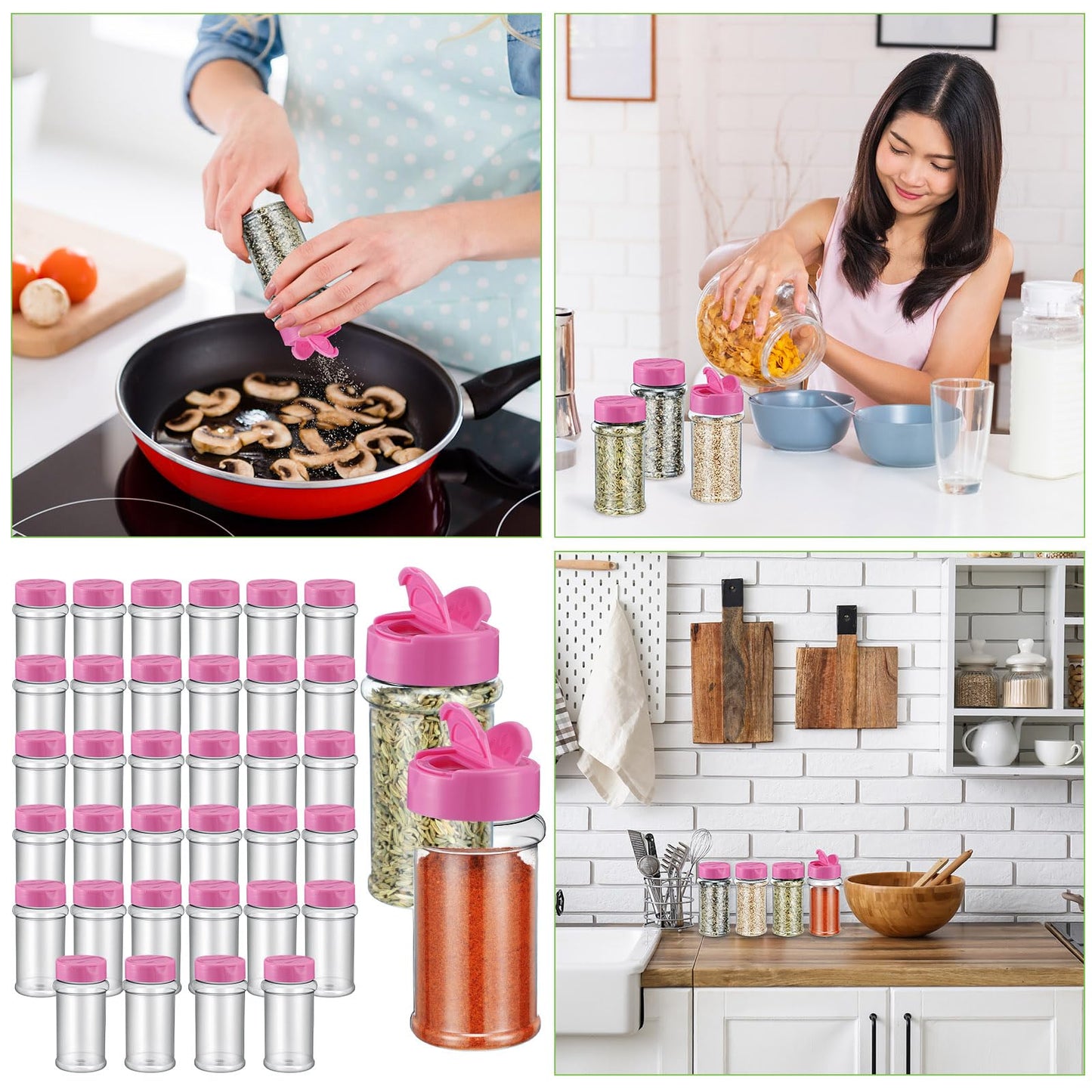 Jadive 36 Pcs 5.5 oz Plastic Spice Jars with Shaker Lids Clear Spice Bottles Plastic Seasoning Containers Empty Shaker for Kitchen Storing Herbs Seasoning Powders Pepper Dry Goods (Pink)