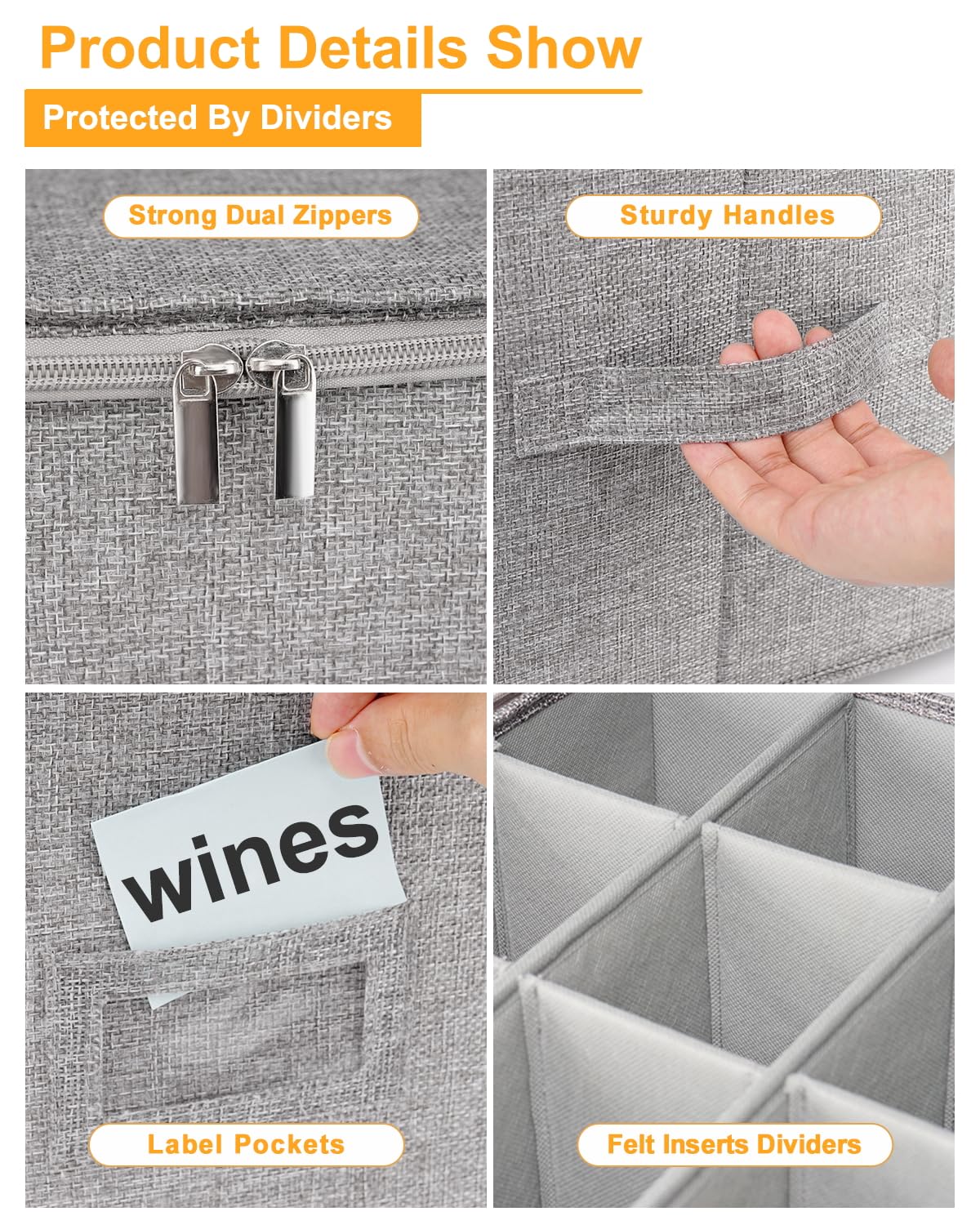 punemi Wine Glass Storage Box, Glassware Storage Containers w/Hard Shell Side Bottom Support & Padded Dividers, Stackable Stemware Storage Case for 24 China Crystal Glasses Drinkware, Moving Supplies