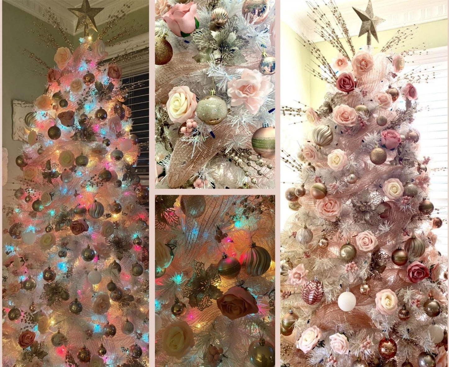 Artificial Glitter Berry Stem Ornaments 17” Decorative Faux Bright Berries Flowers Decorations Picks Bead Sticks Branches for Home Christmas Tree Decor DIY Wreath Crafts - Champagne Pink 10 Pack
