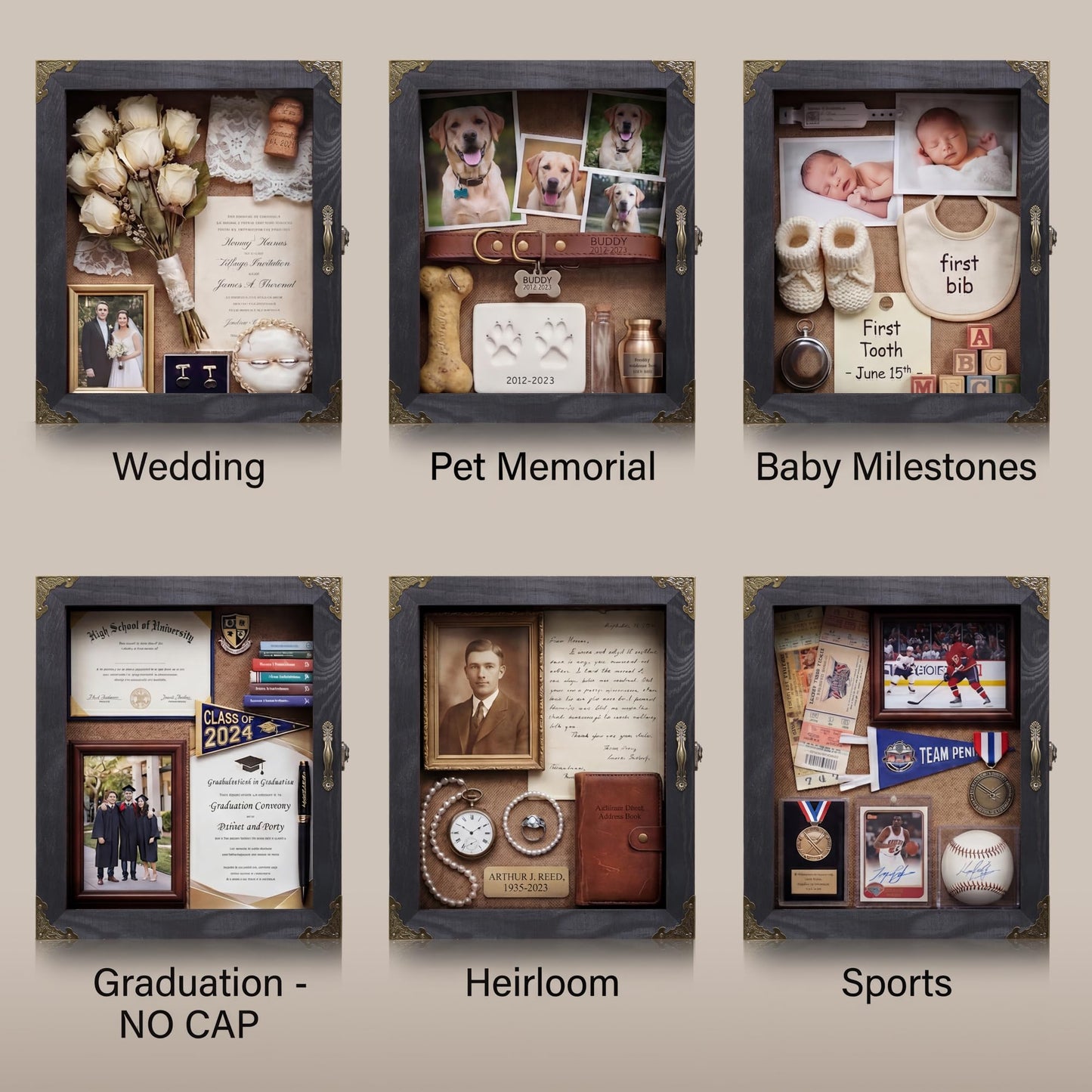 KAASTHAA Shadow Box Frame 11x13, Depth 5in Shadow Boxes Display Cases, Acrylic Door, Rustic Burnt Wood, Vintage Metal Accents, Hinged Door, Metal Handle and Latch, Linen Back