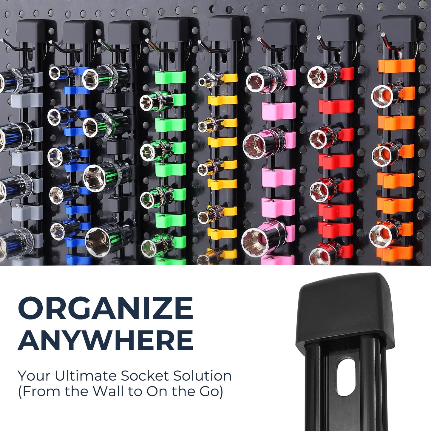 Reniteco 9-Piece Socket Organizer Set - 1/4-Inch x 48 Clips, 3/8-Inch x 45 Clips, 1/2-Inch x 36 Clips, Heavy Duty ABS Socket Holder, Premium Quality Socket Clip Rail Holder for Tool Box Drawer
