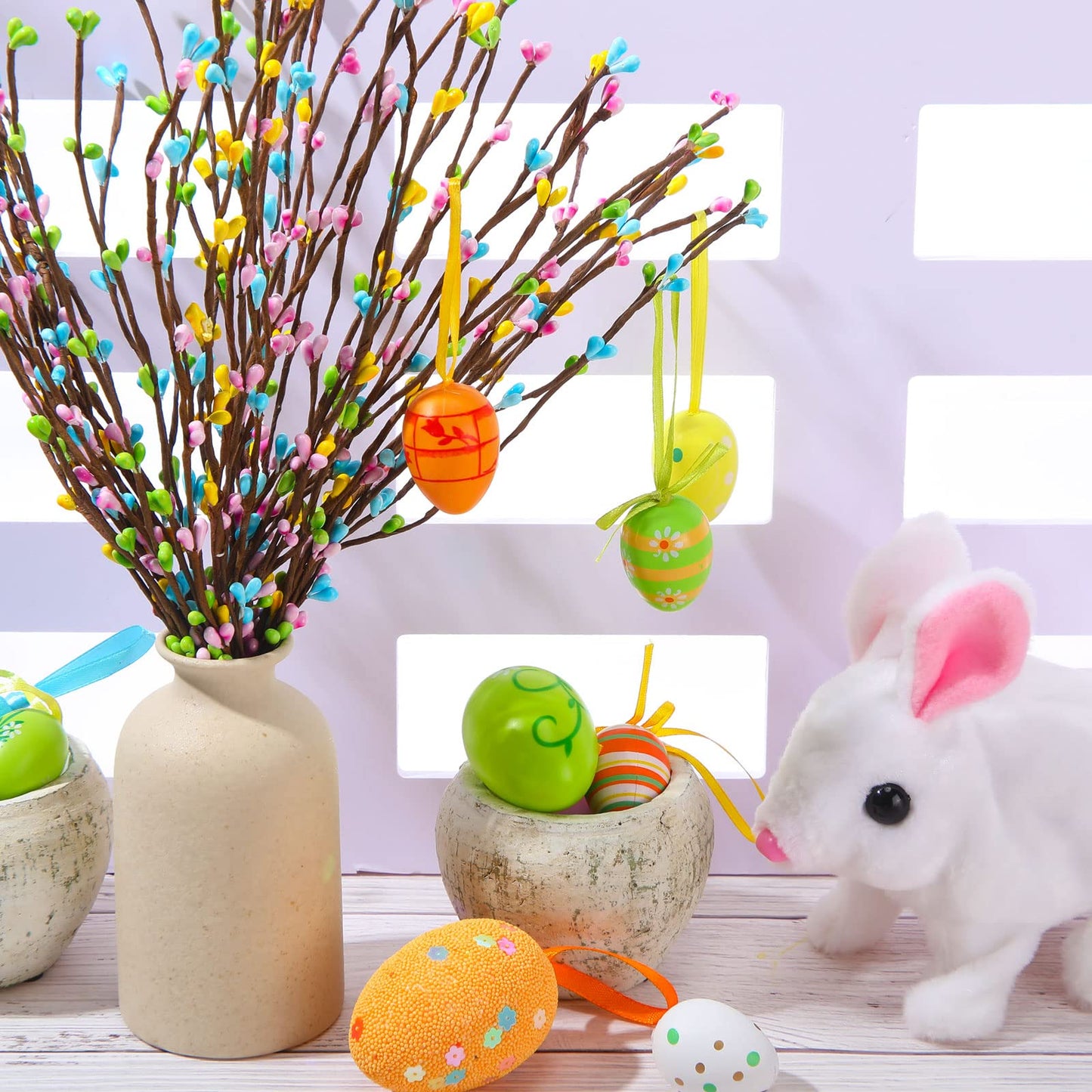 Juinte 20 Packs Easter Berry Garland Artificial Sprays Wire Spring Pip Berry Decorative Garland Picks Floral Pip Picks Stems for Easter Crafts Floral Arrangement Wreath Making