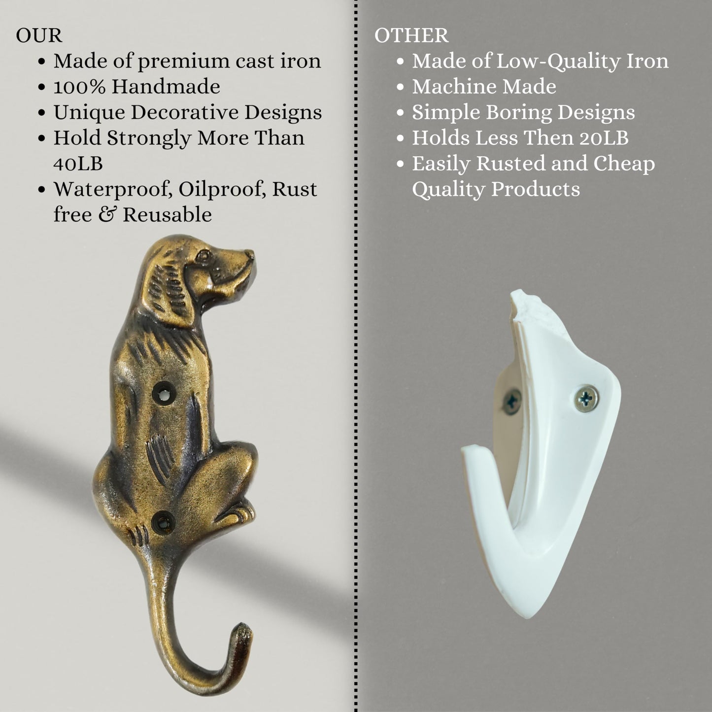 AYZCORP Set of 3 Cast Iron Dog Shape Coat Hooks Wall Art Decor-Dog Shape Hangers and Key Holder-Clothes Rack and Backpack Hanger-Coat Hooks Home Decor for Storage, Living Room,Hallway (Antique Finish)
