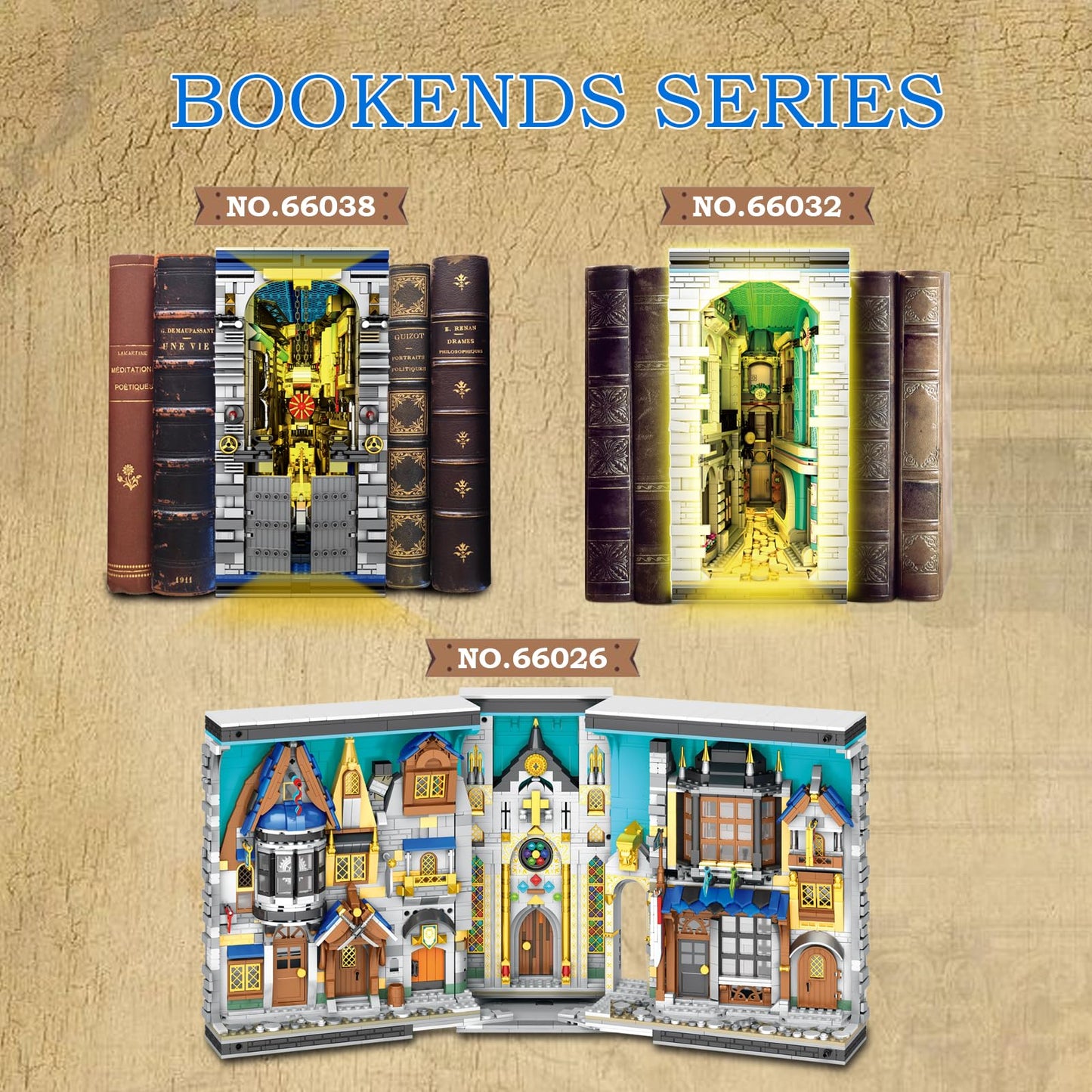 Reobrix Medieval Architecture Book Nook Building Set with Lights, European Century Street View Bookshelf Insert Decor, Bookshelf Diorama Building Blocks Kit, DIY Miniature House Model Kit