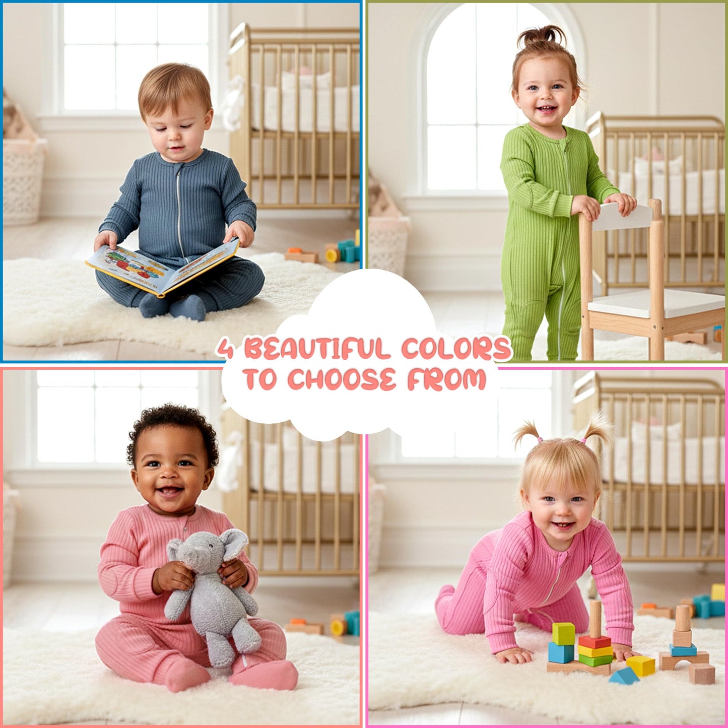 NurtureNauts® Crawling Baby Romper with Built-in Knee & Elbow Pads - 100% Cotton, 2-Way Zipper, Tagless for Active Babies (Pastel Blue, 18-24 Months)