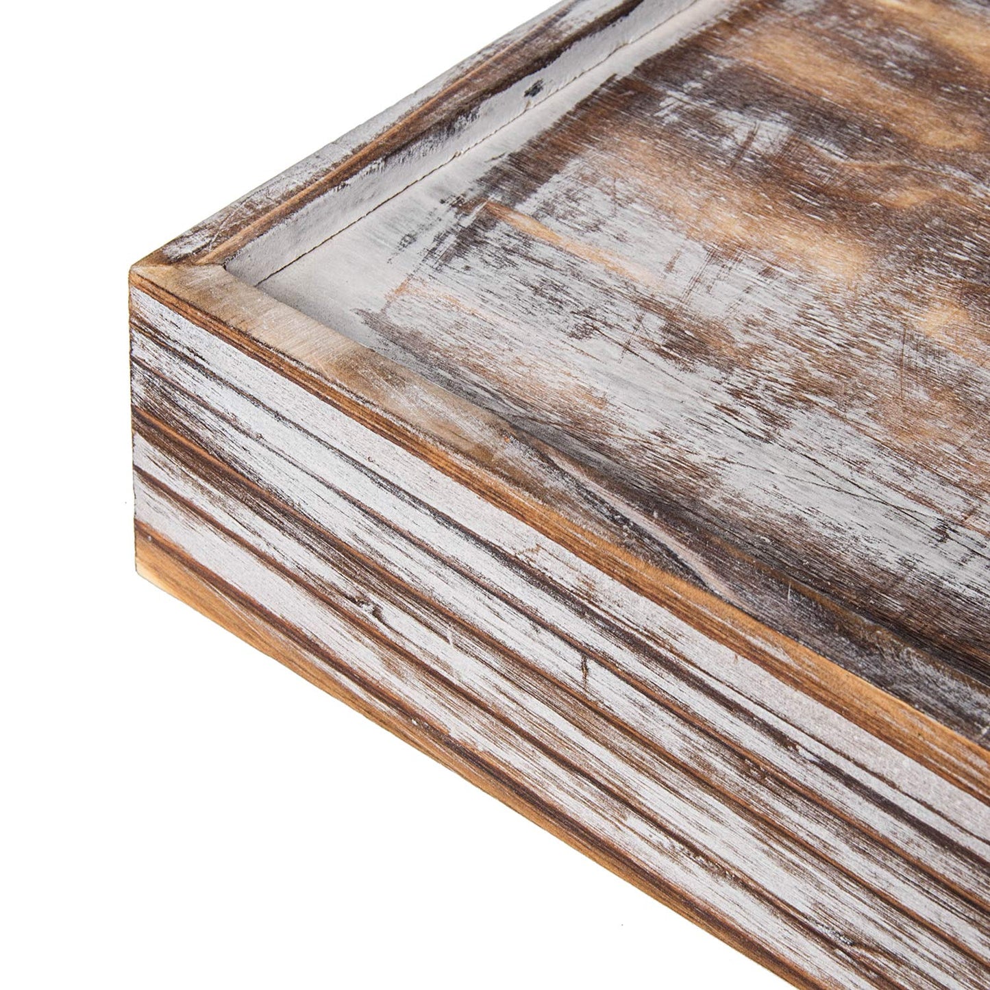 ExoLiry Rustic Whitewashed Wood Food Serving Tray Cutout Carrying Handles Breakfast in Bed Coffee Platter Table Wine Brown Rectangular Nesting Crate Desktop Document Holder Office Home Kitchen