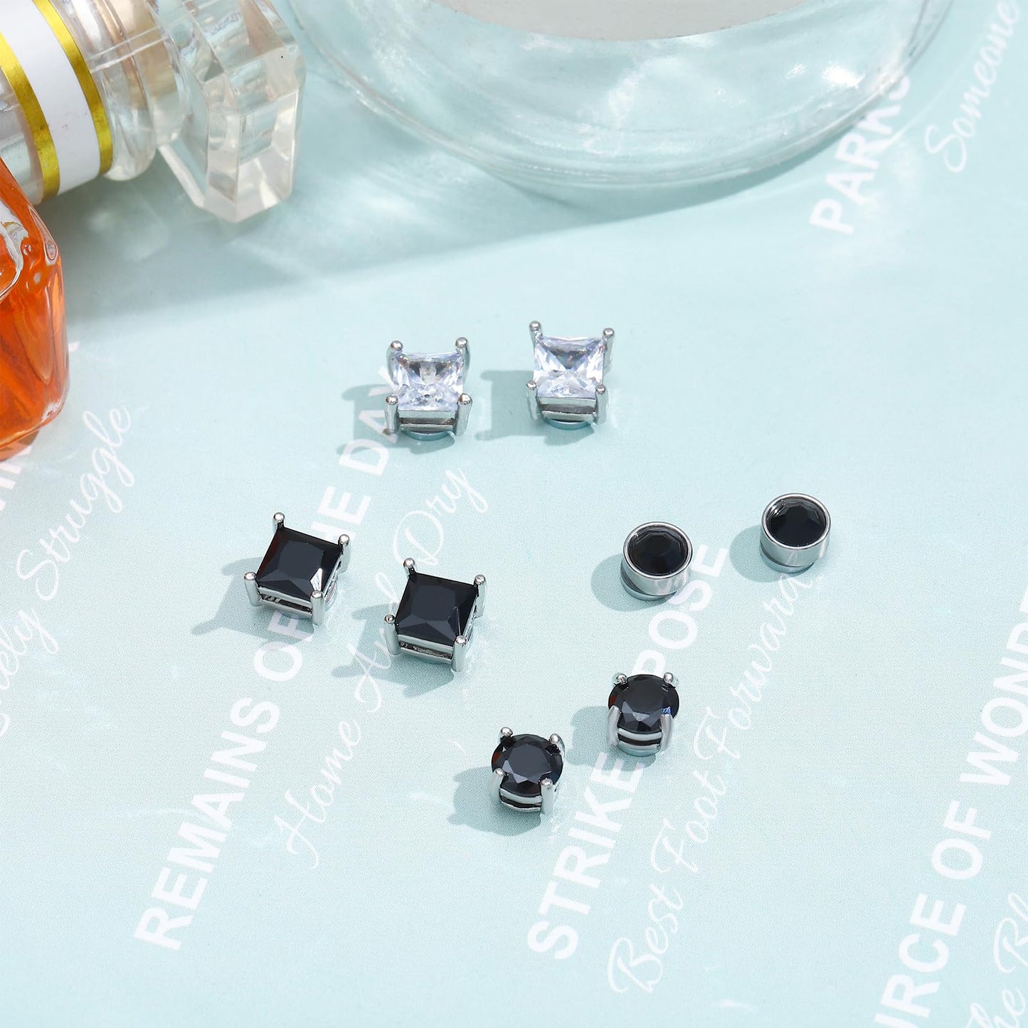 NEWITIN 6 Pairs Stainless Steel Magnetic Stud Earrings for Men Clip on Earring Magnetic Earring Unisex Non Piercing CZ Magnet Studs Diamond Earrings for Women Men