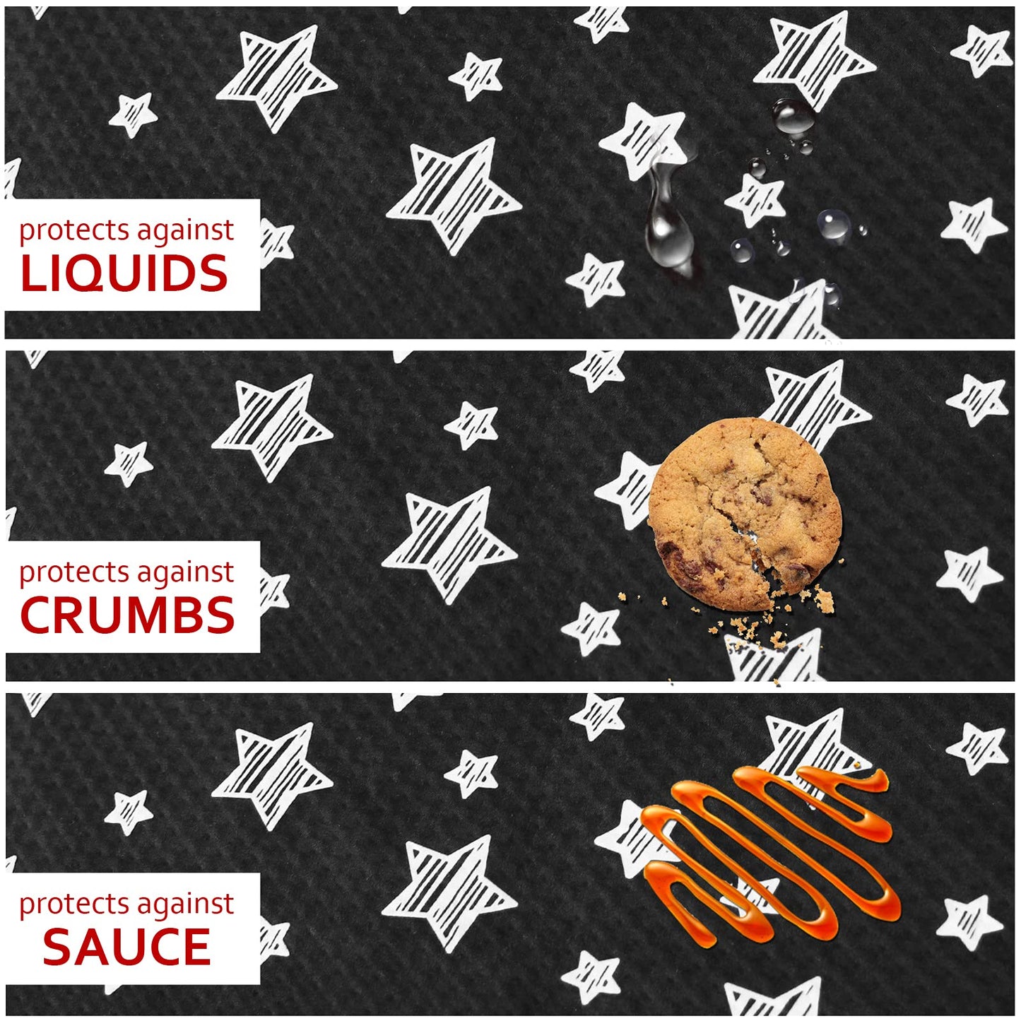 High Chair Mat Waterproof and Washable Splat Mat, Baby Splat Mat for Under High Chair, Non Slip Mat for Art/Crafts/Playtime, Protable Picnic Table Cloth Mat, 46'' x 42'', Black Star
