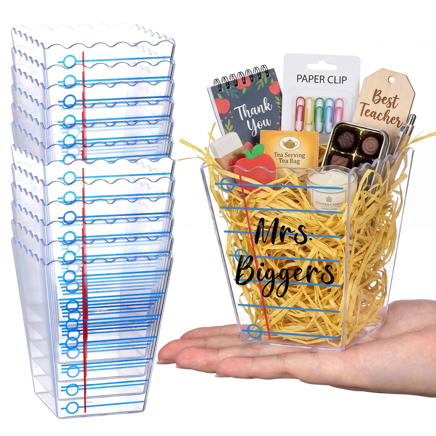 Mimorou 12 Pcs Teacher Gift Box Teacher Appreciation Gift Container Thank You Pencil Notebook Composition Book Crayon Candy Popcorn Holders for End of Year Graduation Party (Lined Style)