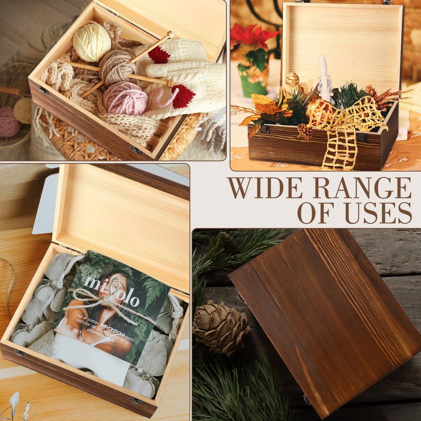 Barydat Extra Large Wooden Memory Box with Hinged Lid for Keepsakes Unfinished Pine DIY Craft Stash Wooden Box for Arts Gift and Storage Decorative