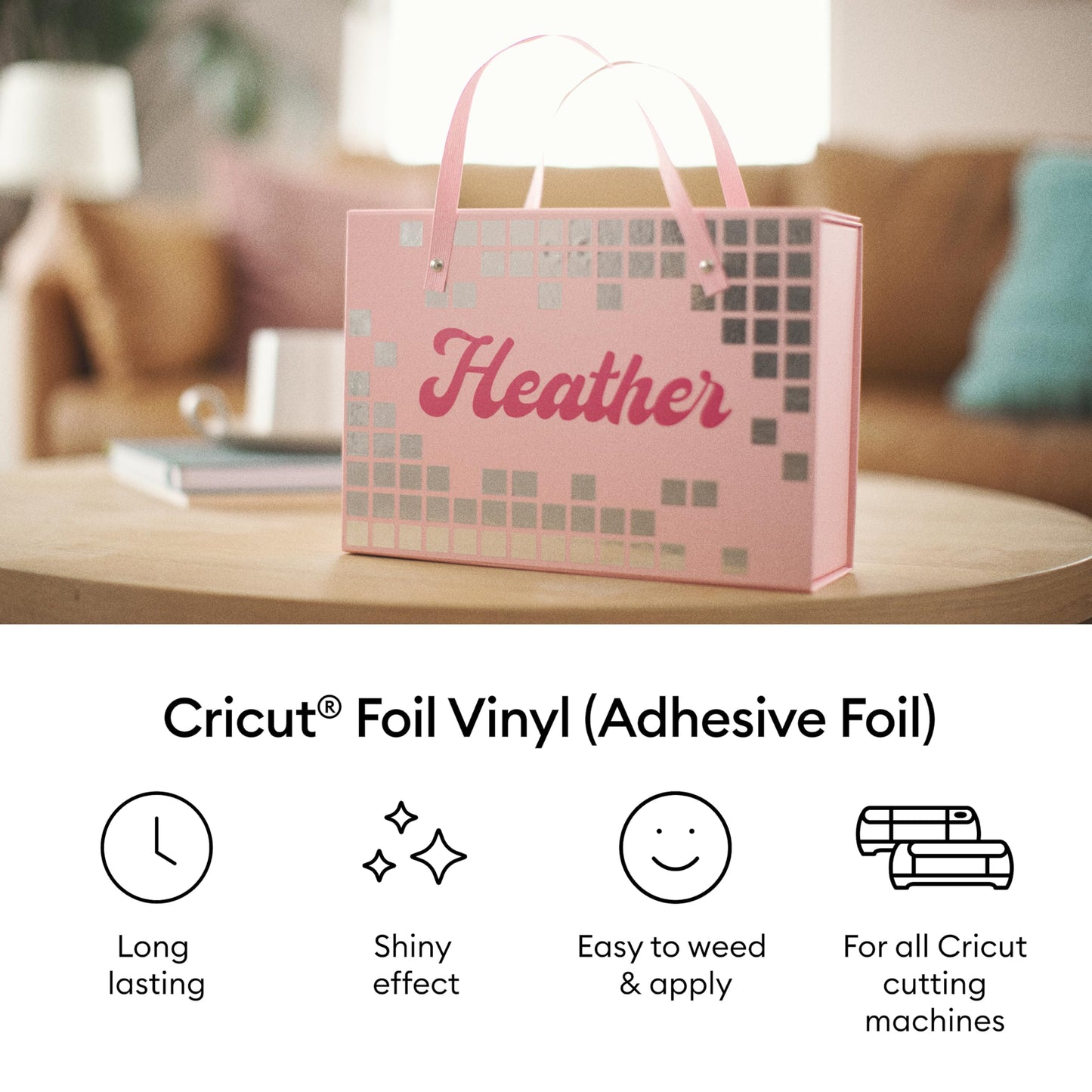 Cricut® Foil Vinyl - Gold - 12 in x 10 ft - DIY Personalized Decals, Labels, & More - Metallic Finish - Long Lasting - Optimized Cutting Machines