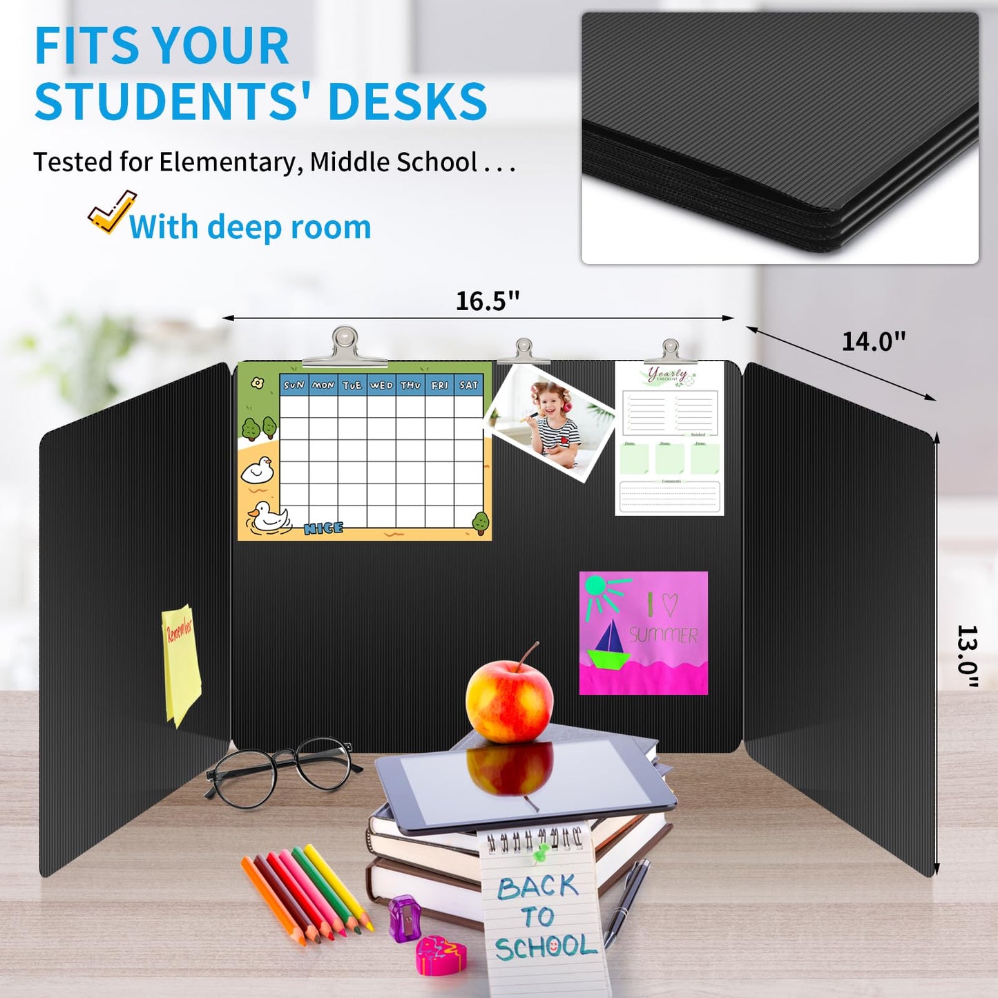 24 Pack Black Desk Dividers for Students, Privacy Shields Folder for Students, Durable & Waterproof Plastic Study Board, Classroom Teacher Supplies Test Divider, Includes 40pcs Extra Labels