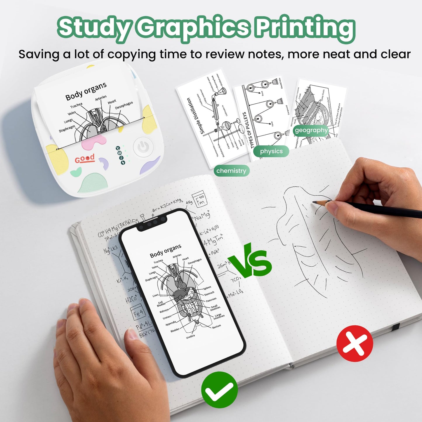 XenGro Mini Sticker Printer AHM2, Mini Thermal Printer with 3 Rolls Paper, Portable Bluetooth Inkless Printpods, Pocket Label Maker Suitable for Creative Kids DIY, Diaries, Photos, Study Notes -White