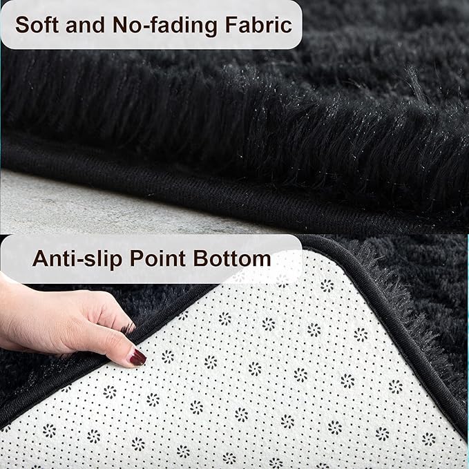 TWINNIS Super Soft Shaggy Rugs Fluffy Carpets, 3x5 Feet, Indoor Modern Plush Area Rugs for Living Room Bedroom Kids Room Nursery Home Decor, Upgrade Anti-Skid Rectangular Fuzzy Rug, Black