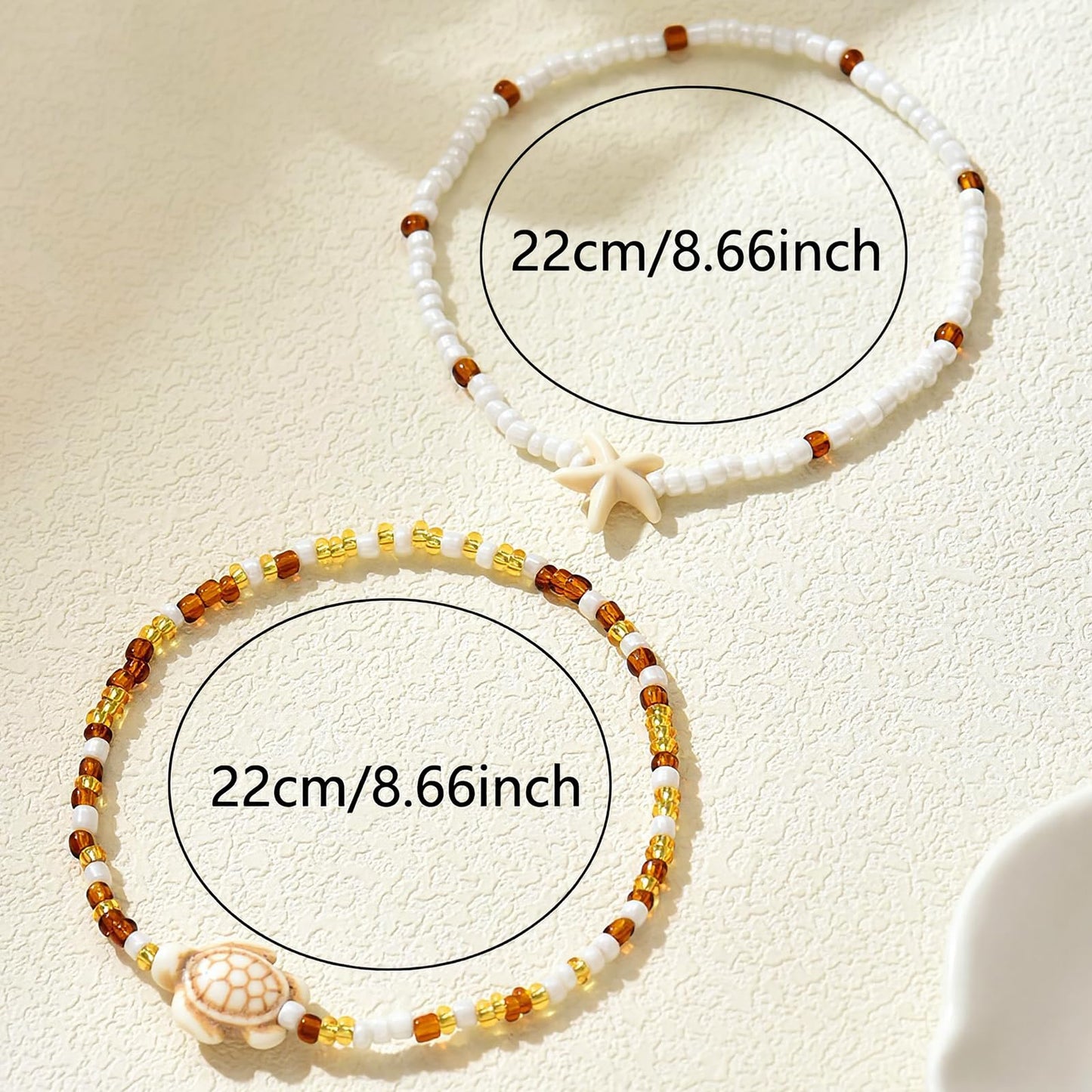 Qceasiy Shell Ankle Bracelet Set for Women, Boho Plated Bead Adjustable Anklet, Hawaiian Beach Seashell Pearl Heart Starfish Conch Foot Jewelry Gifts (Turtle 2Pcs)