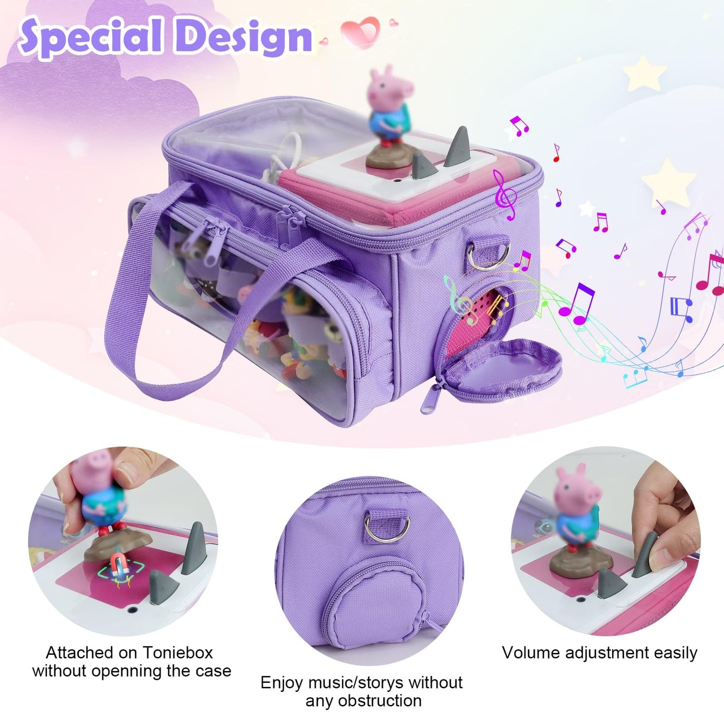 Demao Carrying Case for Tonie 2 &1 in Purple | All-in-One Portable Storage Box | Holds 20+ Figures for Tonies, Shockproof Travel Organizer | PVC Visual Cover-Plays Audio Figurines On-The-Go