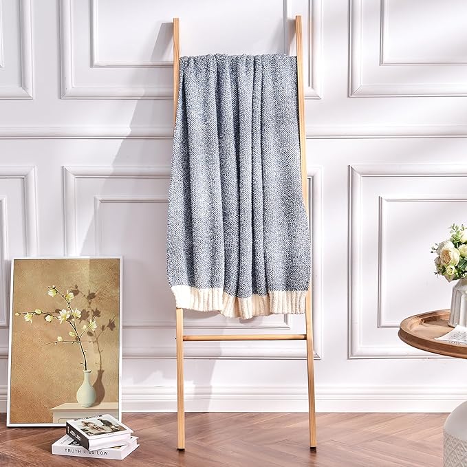 CozeCube Melange Blanket, Ultra Soft Blue and White Throw Blanket, Warm Cozy Knit Fuzzy Plush Reversible Throw for Couch Bed Sofa, 50"x60"