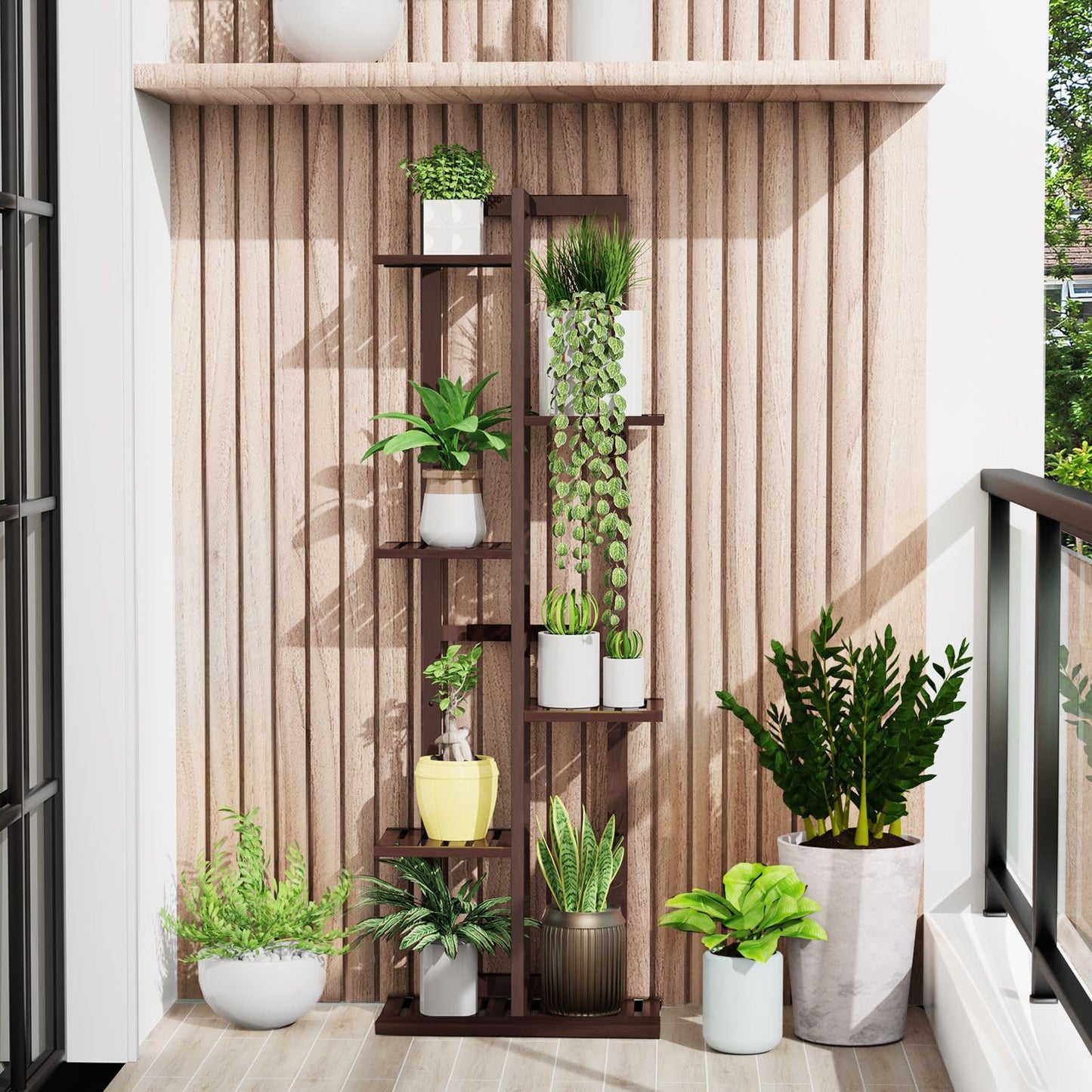 DolceLuna Plant Stand Indoor 6 Tier, Bamboo Plant Shelf Corner Display Rack, 46 Inch Tall Multiple Planter Pot Holder, Space-Saving Flower Stand for Living Room Balcony Garden Patio