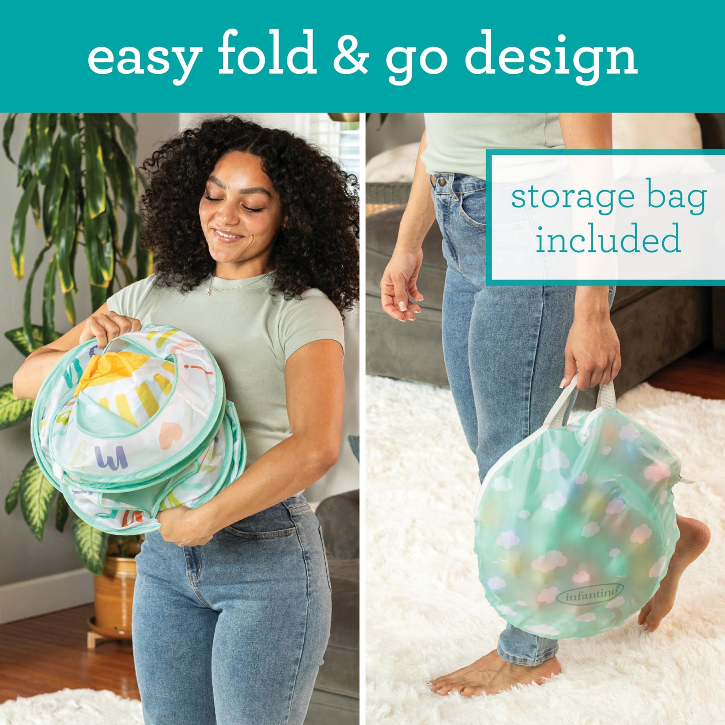 Infantino Pop-Up Ball Pit, 50 Colorful Balls, Easy Setup & Storage, 35" Spacious Play Area, Bright & Colorful Design, Includes Storage Bag