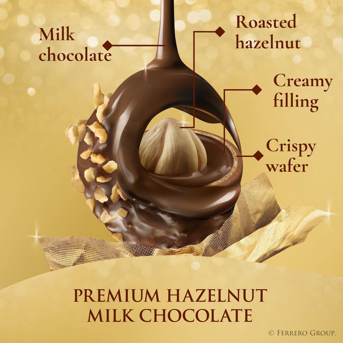Ferrero Rocher Gourmet Hazelnut Milk Chocolate Gift Box, 42 Individually Wrapped Chocolates, 18.5 oz