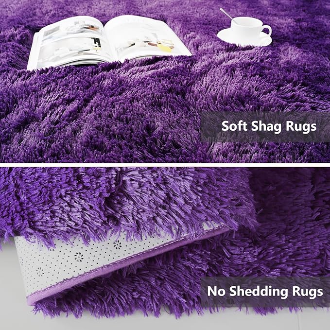 Shag Area Rugs for Bedroom Living Room,6X9 Ultra Soft Purple Fluffy Area Rugs for Dorm, Indoor Carpet Nursery Rugs for Kids Girl Room Home Decor, Purple