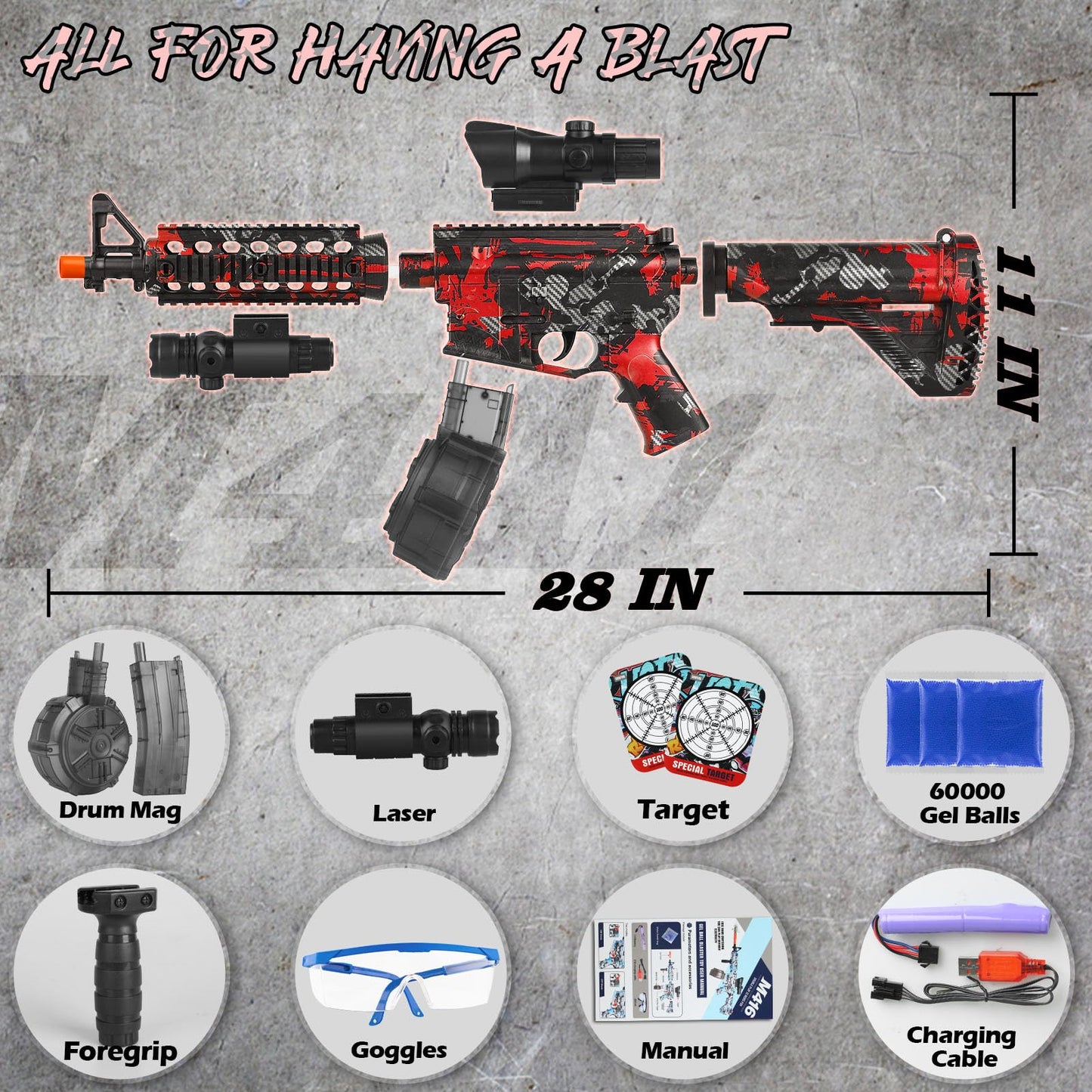 Large Electric Gel Splat Blaster, Automatic and Manual with 60,000 Gels