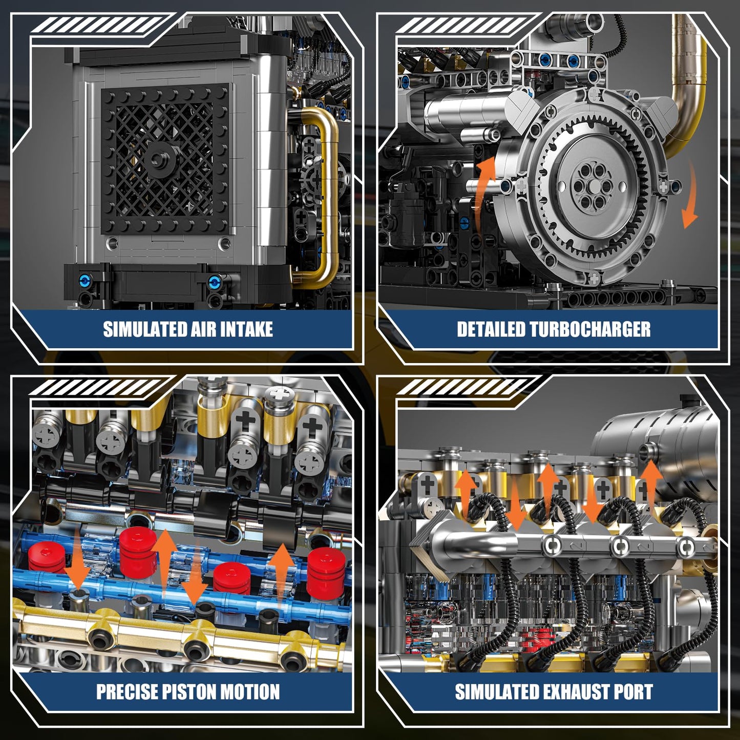 BseSparklion Diesel Engine Model Kit that Runs for Adults, MOC Mini Inline 4-Cylinder Diesel Engine Building Set with Motor, Compatible with Lego, Mechanical Engineering STEM Toy for Teens (1029 PCS)