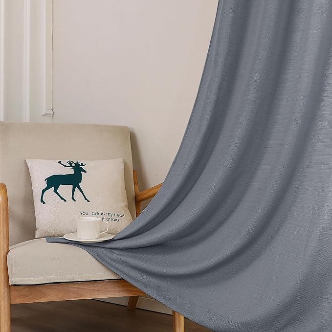 Chyhomenyc Dark Grey Curtains 72 Inch Length 2 Panels Set, Faux Linen Textured Semi Sheer Light Filtering Soft Airy Privacy Farmhouse Curtain Drapes for Living Room Bedroom, 40 Wx72 L Inches