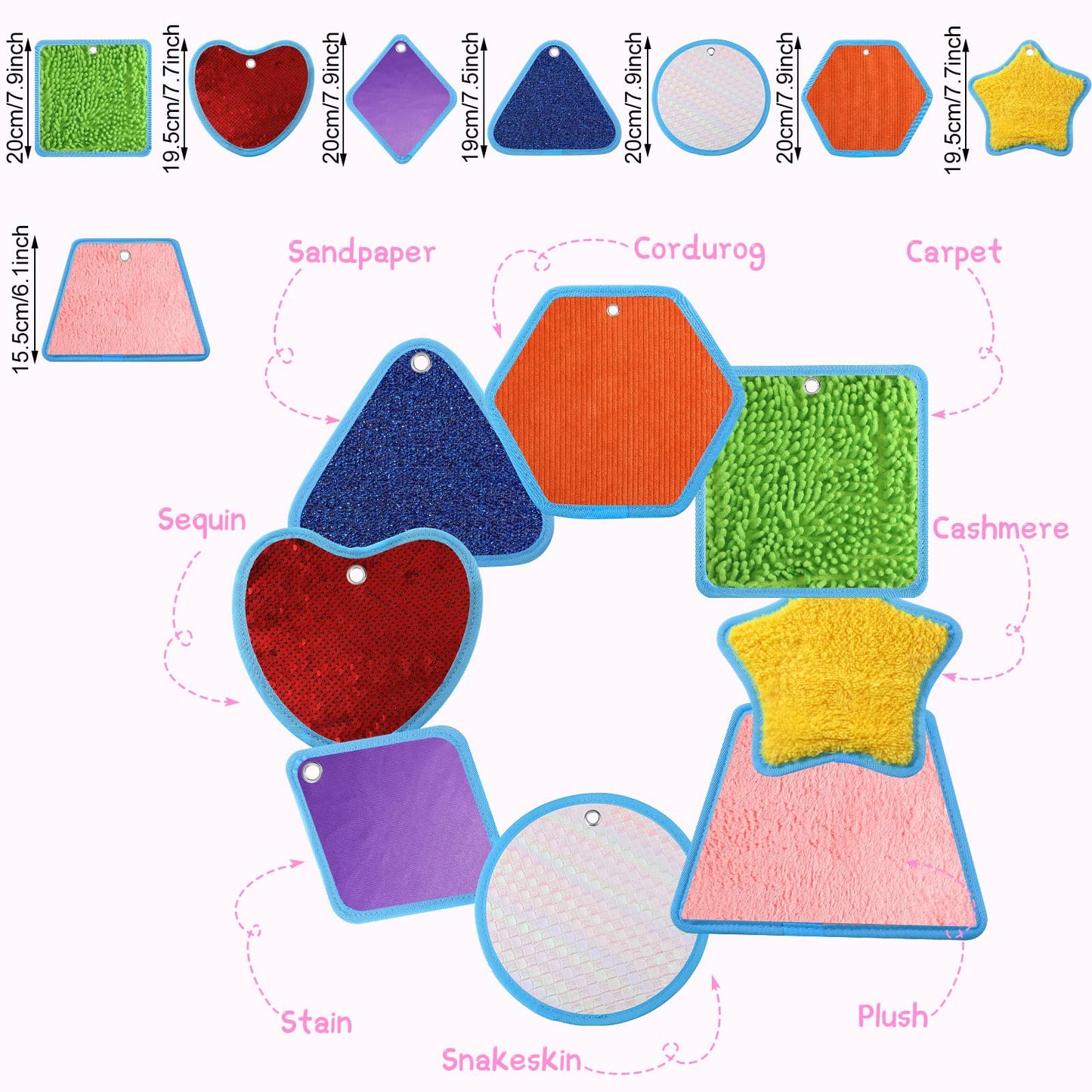 Boao 8 Set Mini Sensory Mats Assorted Textured Play Mats Sensory Floor Tiles Educational Tactile Toys for Activity(8.7 Inch,Irregular)