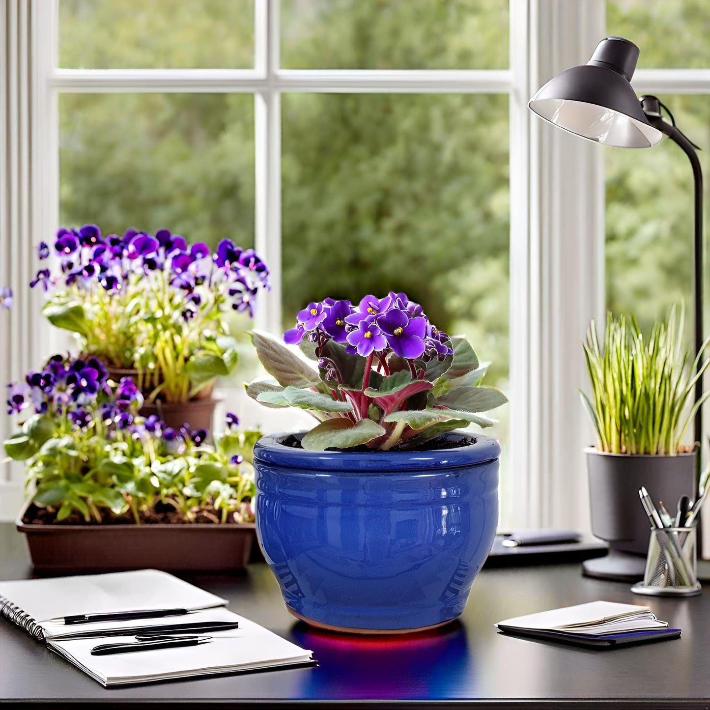 Dphagesy African Violet Pots Self Watering Round Ceramic Violet Pot (Blue, 6 inch)