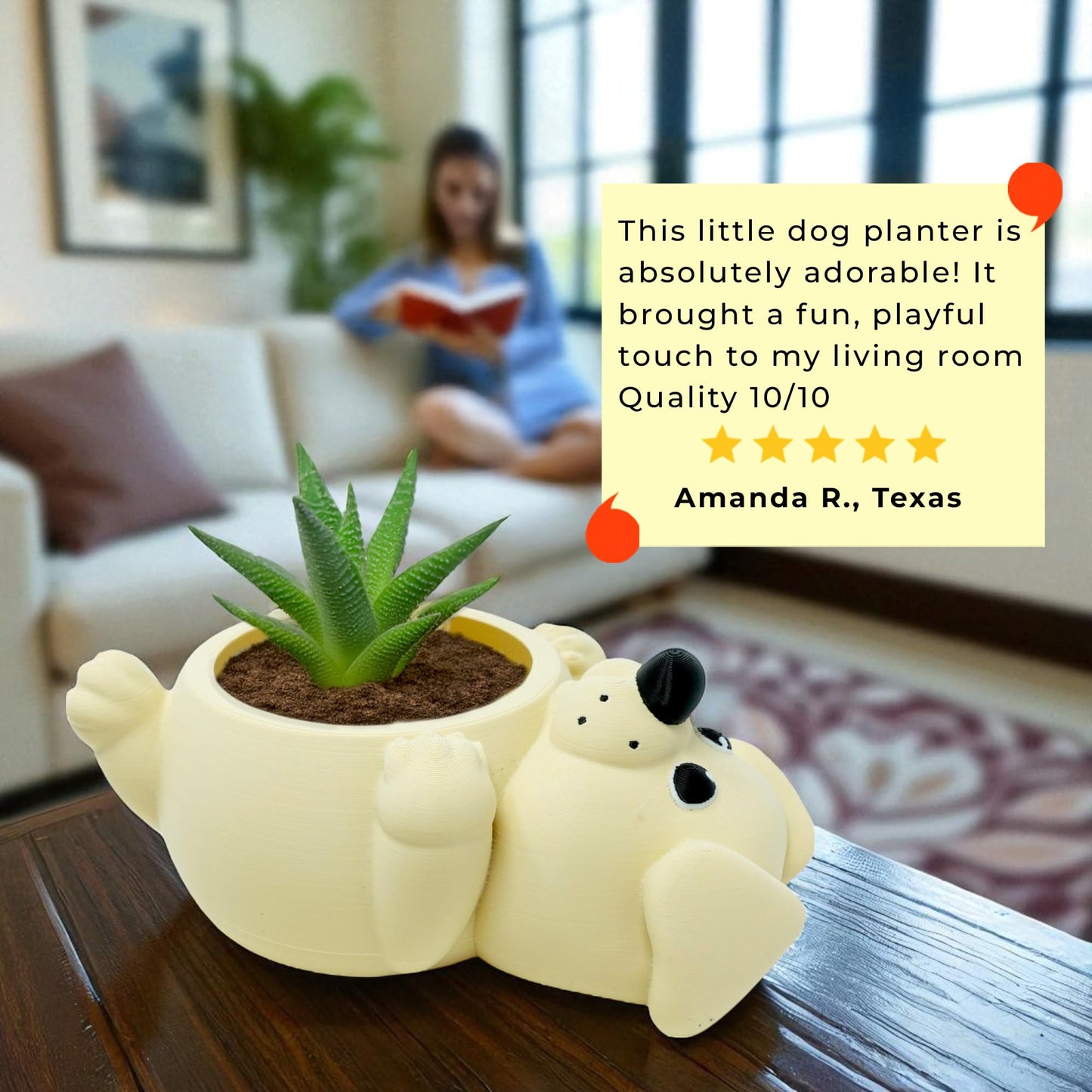 Mivi Collection Chonky Dog Belly Plant Pot – Lay-Flat Pup Planter for Succulents, Funny Pet Lover Gift, Cute and Uselessly Helpful Dog Container for Home or Office Decor