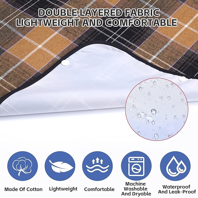 XKDOUS 2pcs Adult Bibs For Men Washable, Reusable Waterproof Large Bibs For Adult, Clothing Protector With Crumb Catcher, Brown & Green Bibs For Eating, Feeding Elderly Senior Citizens Gifts