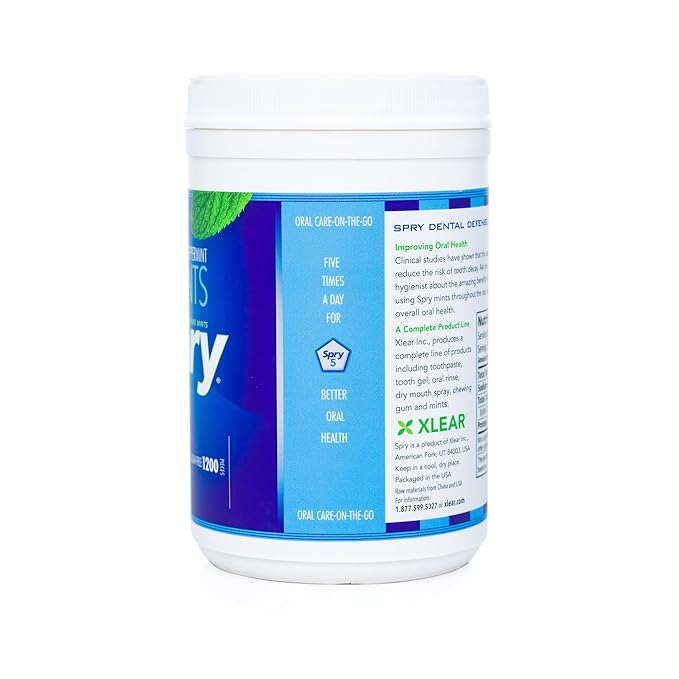Spry Xylitol Peppermint Sugar Free Candy - Promote Oral Health, Increase Saliva Production, Stop Bad Breath, Non-GMO, Gluten-Free, 1200 Count (Pack of 1)