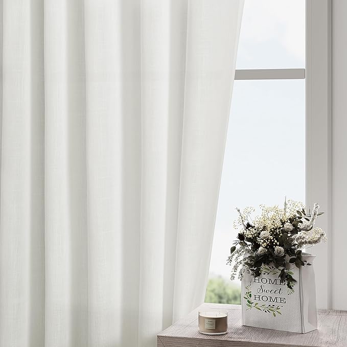 Linen Off White Curtains 132 inch Extra Long for Living Room Back Tab Light Filtering Semi Sheer Drapes Modern Farmhouse Coastal Decor Cotton Textured Curtain for Floor to Ceiling Window 11 FT