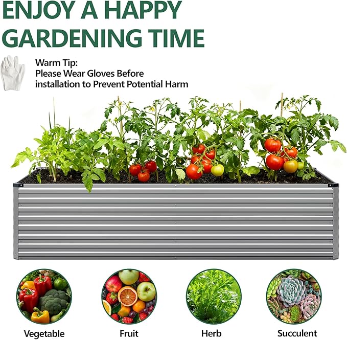 Vengarus 6x3x2FT Galvanized Raised Garden Bed Kit, Deep Root Planter Box for Vegetables, Flowers, Herbs, and Succulents - 269 Gallon Capacity,Silver
