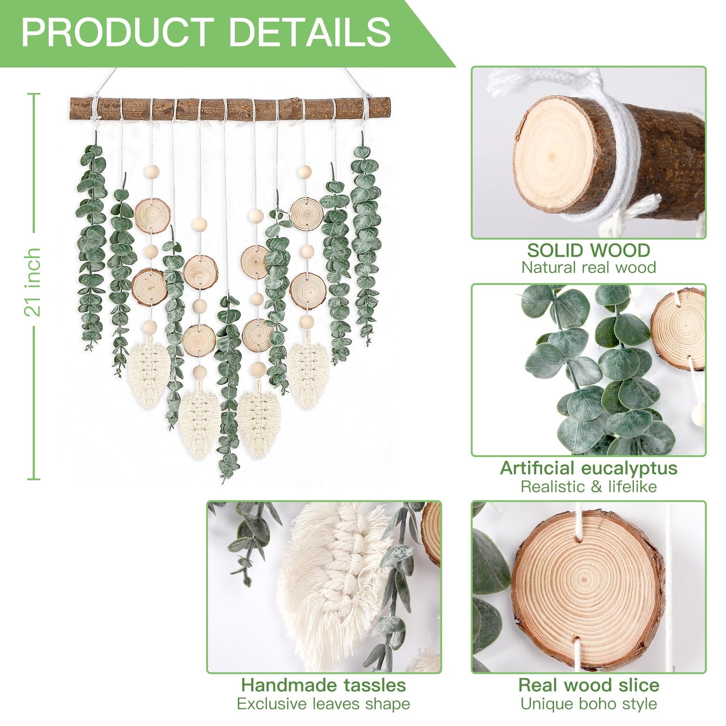 Sggvecsy 21’’ Eucalyptus Wall Hanging Decor Artificial Eucalyptus Plant Fake Greenery Leaves Boho Wall Decor with Wooden Stick for Bedroom Bathroom Kitchen Rustic Farmhouse Home Living Room Decoration