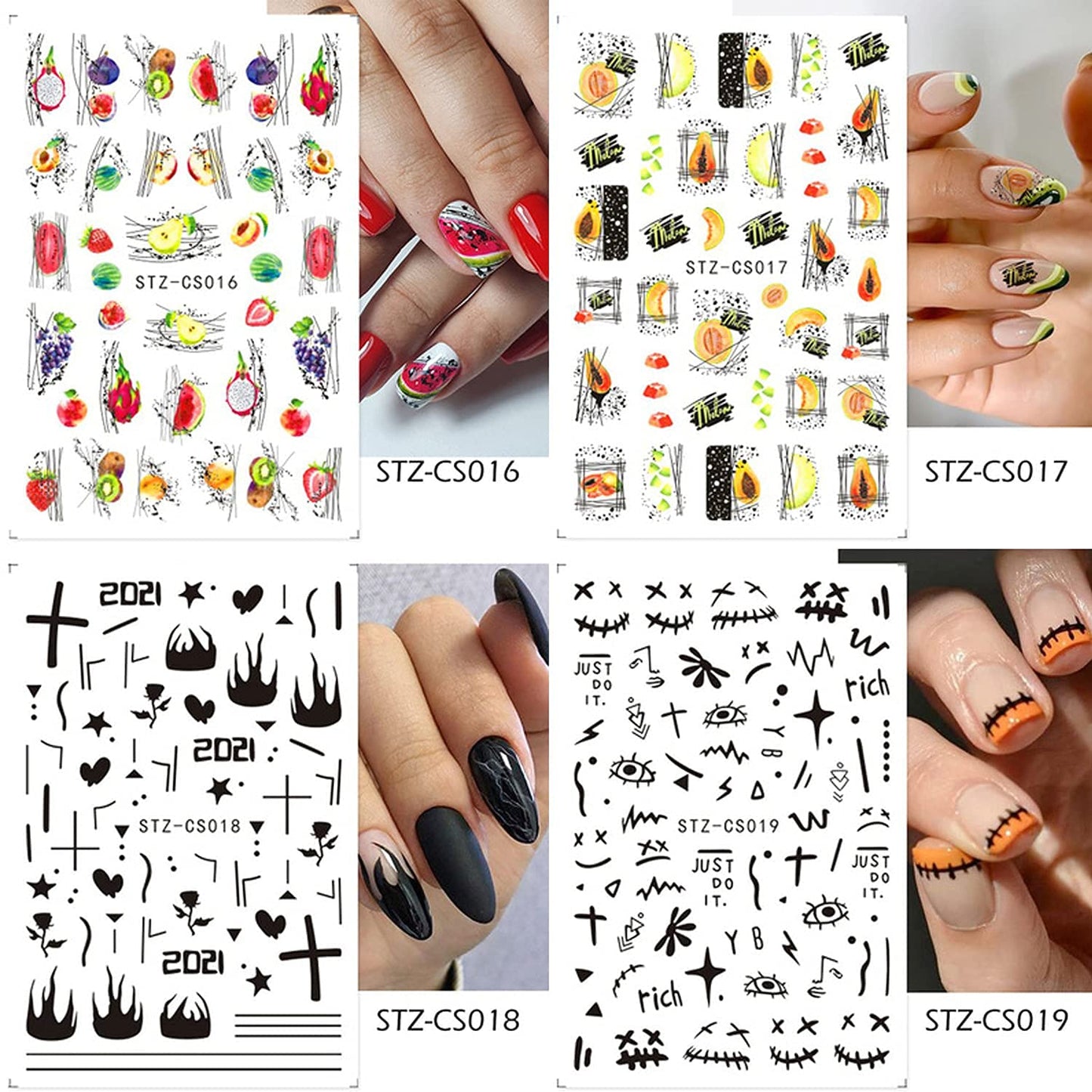 8 Sheets Heart Nail Art Stickers with 18 Sheets Colorful Nail Art Stickers
