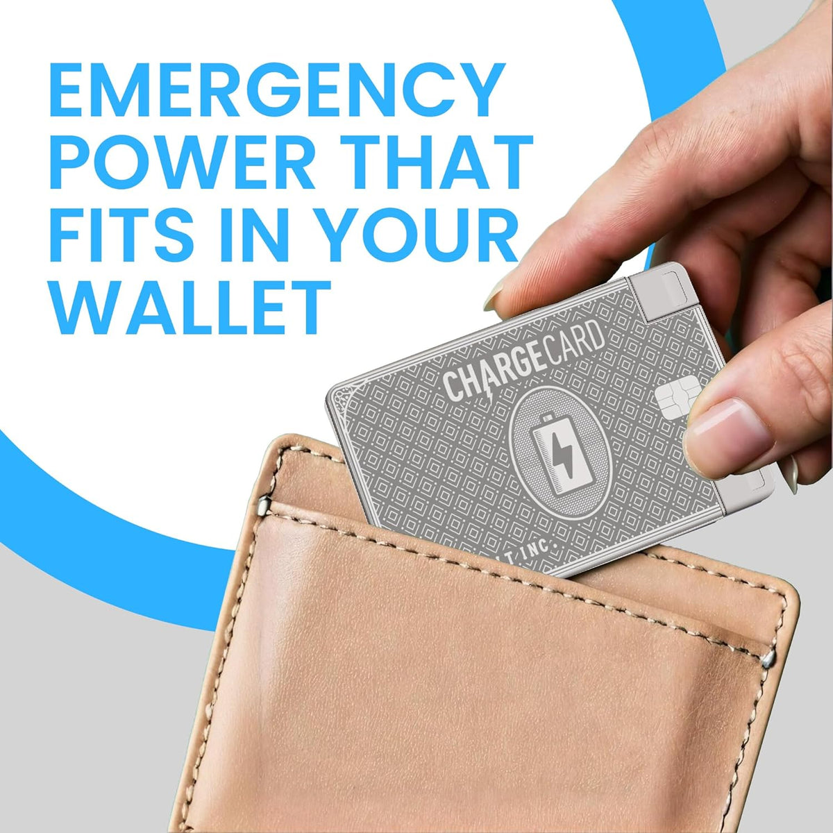 AquaVault ChargeCard – Ultra Slim Emergency Power Bank (2300mAh) – Fits in Wallet – USB-C & Micro-USB – Durable Steel Body – Flight-Safe Pocket Charger for iPhone 16/15/14/13/12, Android - (Platinum)