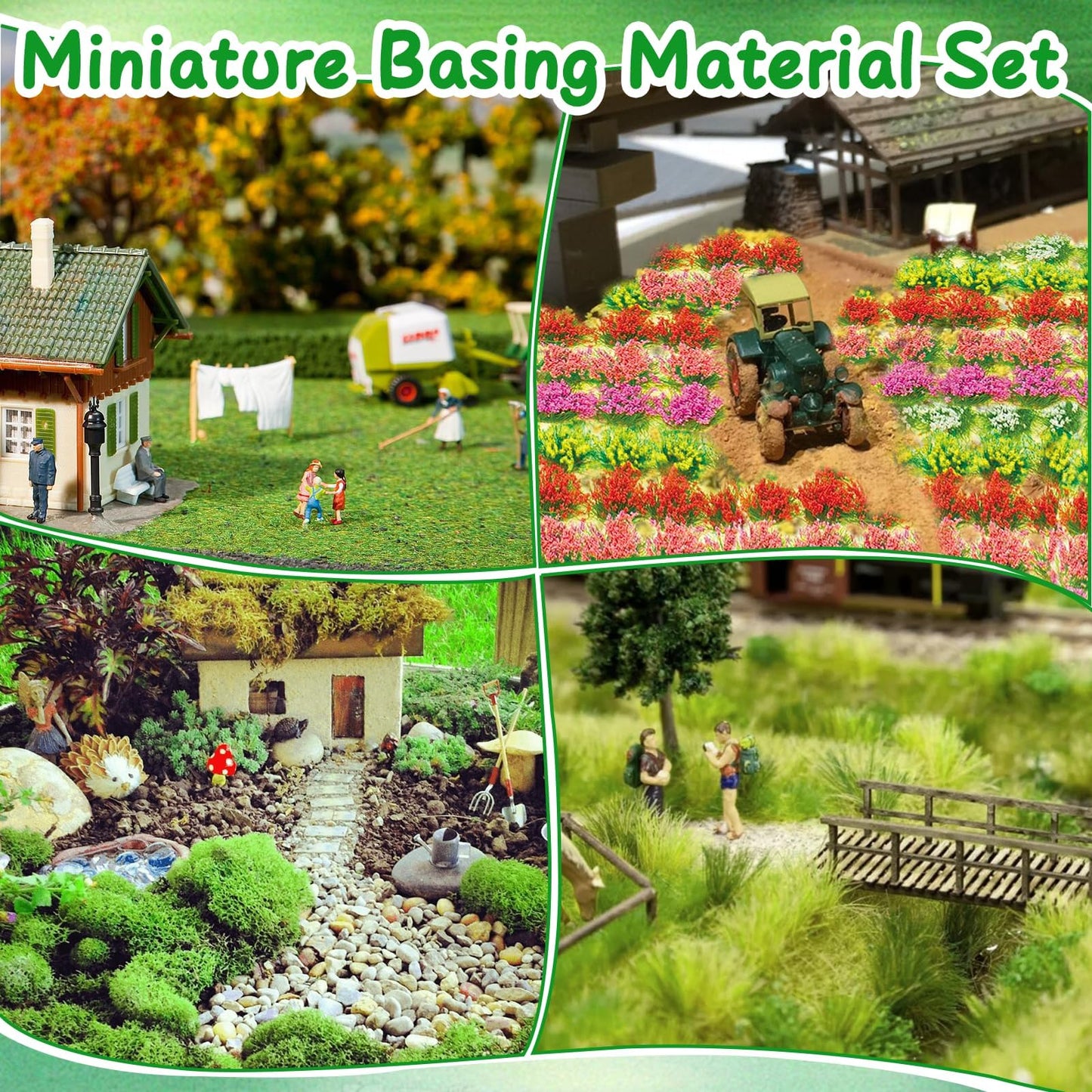 Warmtree Miniature Basing Material, Battlefields Basing Set, Static Grass Bushy Tufts Miniature Flowers Basing Glue for Train Railroad Scenery Military Layout Model and Diorama Supplies